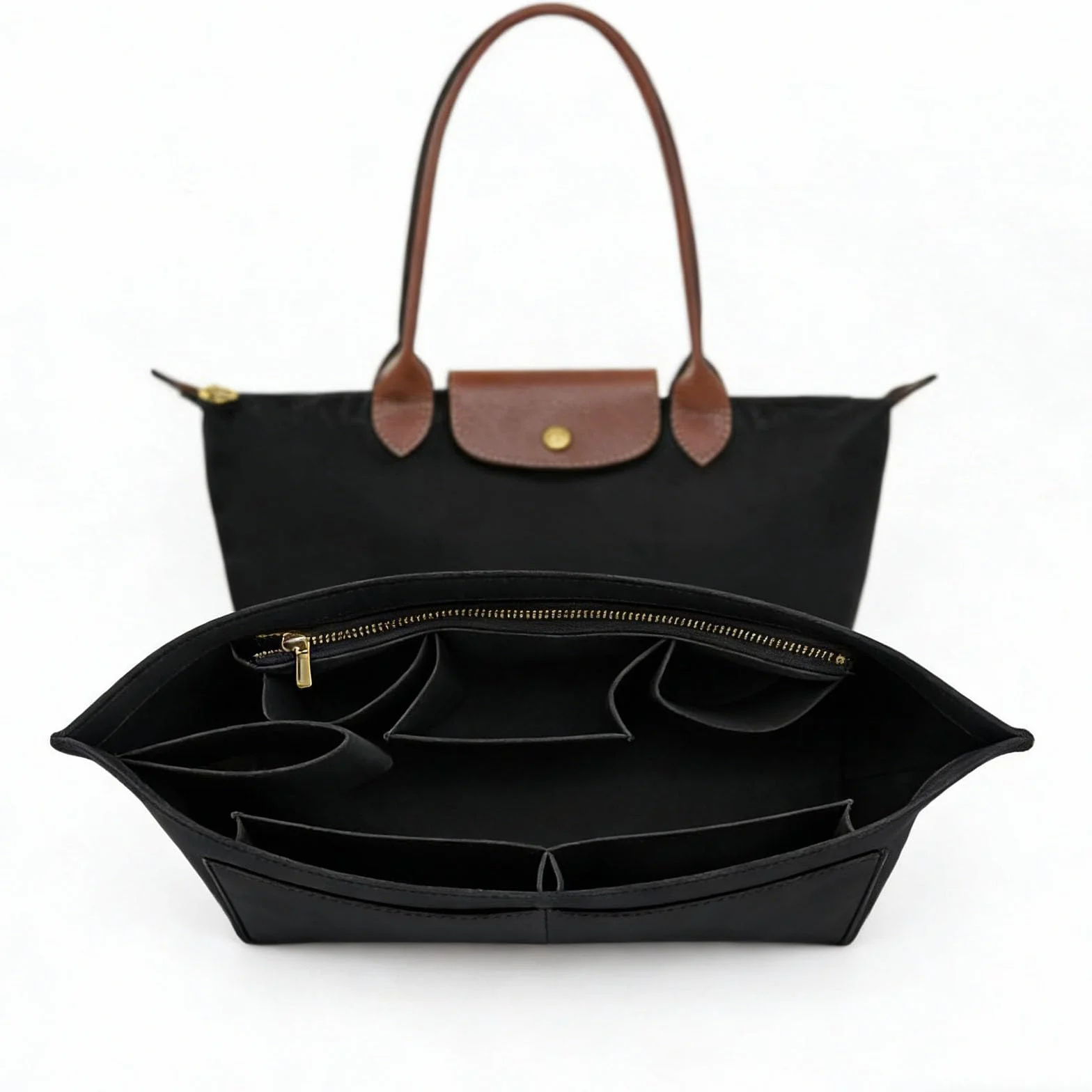 Organizer do torebki, organizer na Longchamp, worek filcowy, worek do przechowywania, 30 x 14,5 x 17 cm, kieszeń wewnętrzna, organizer do torby Longchamp (czarny, L)