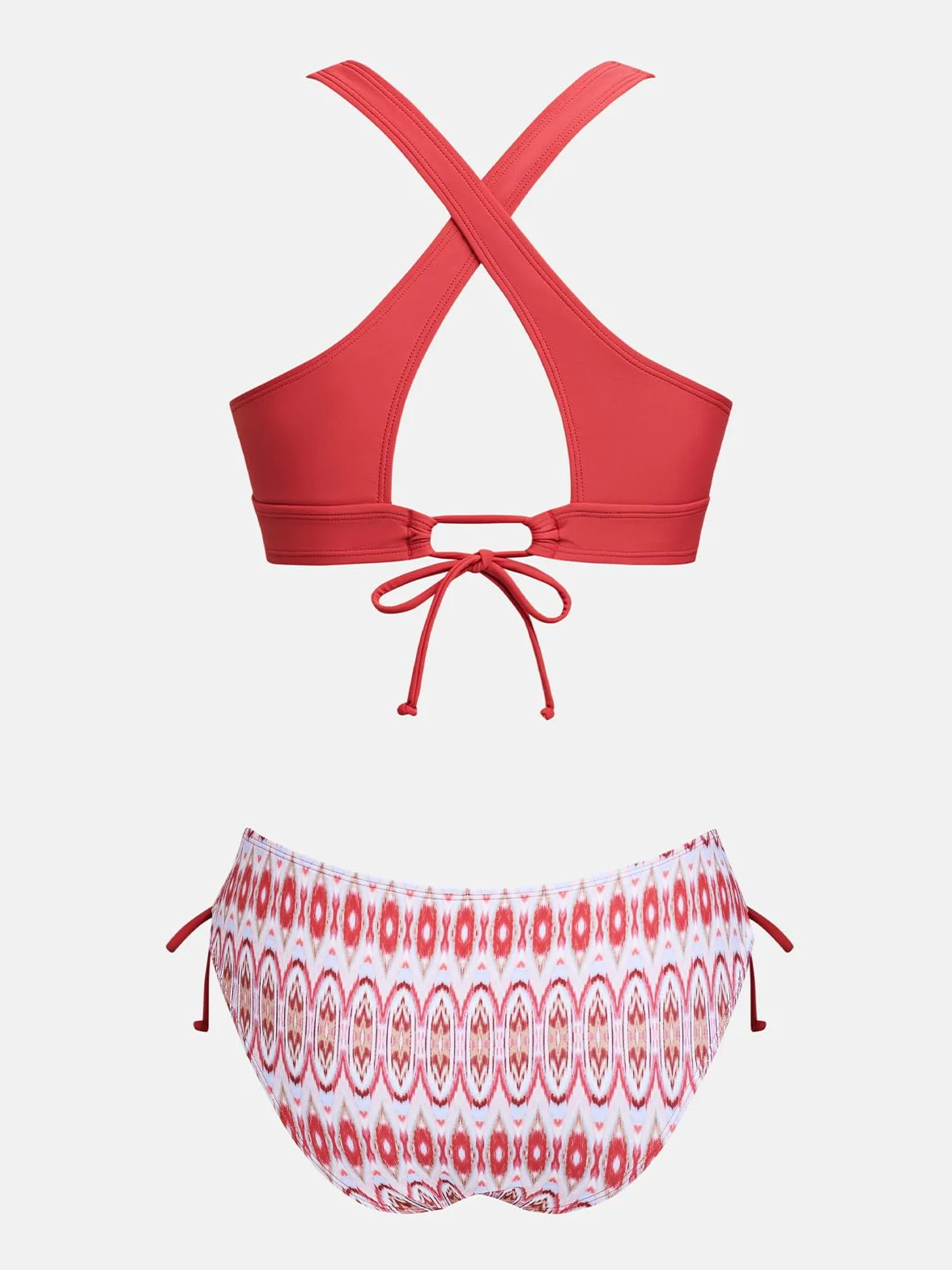 CUPSHE Zestaw bikini dla kobiet dwuczęściowy strój kąpielowy dekolt w serek trójkątny top szerokie ramiączka krzyż plecy sznurowane średni stan