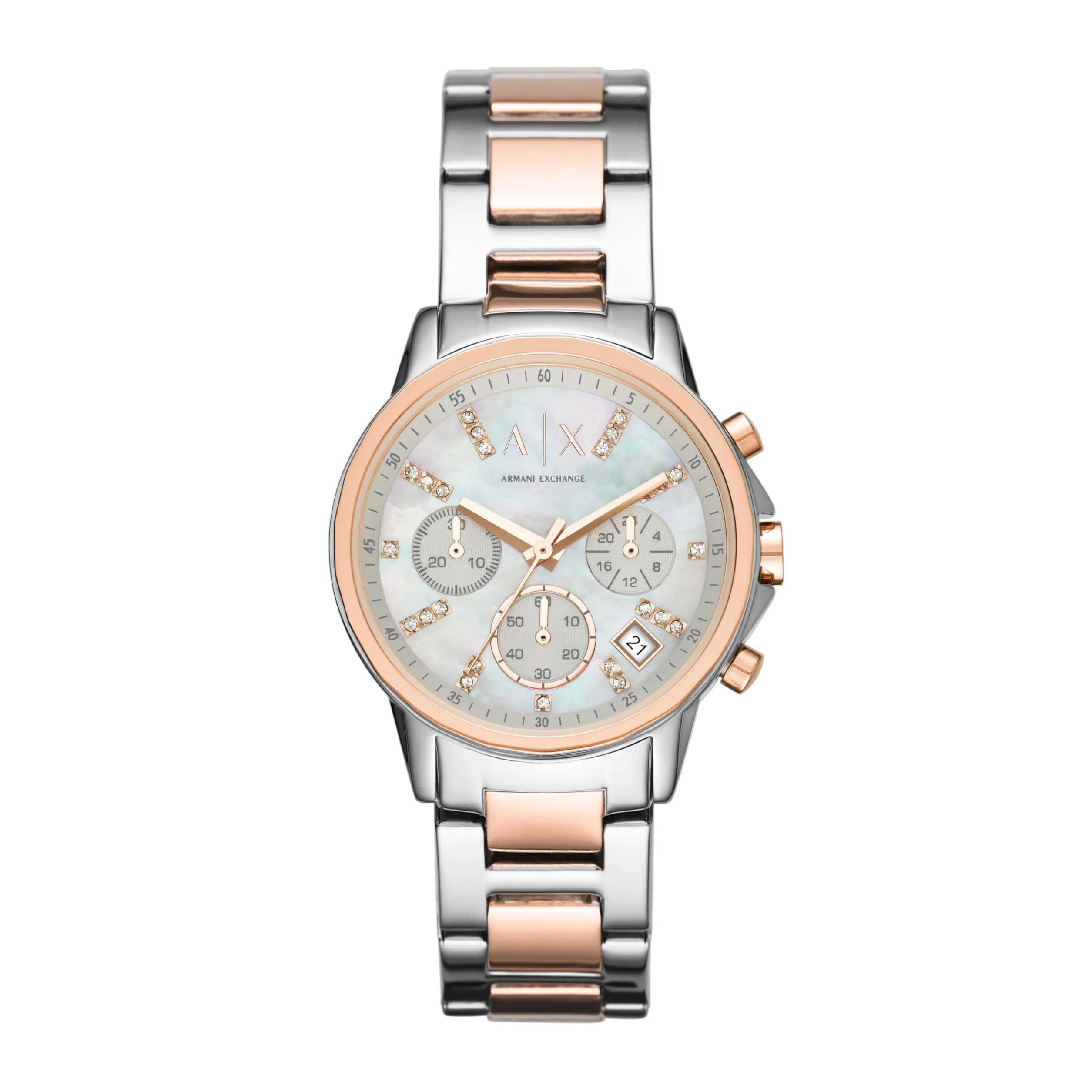 A|X Armani Exchange Damski zegarek z trzema wskazówkami z bransoletą ze stali nierdzewnej lub skóry
