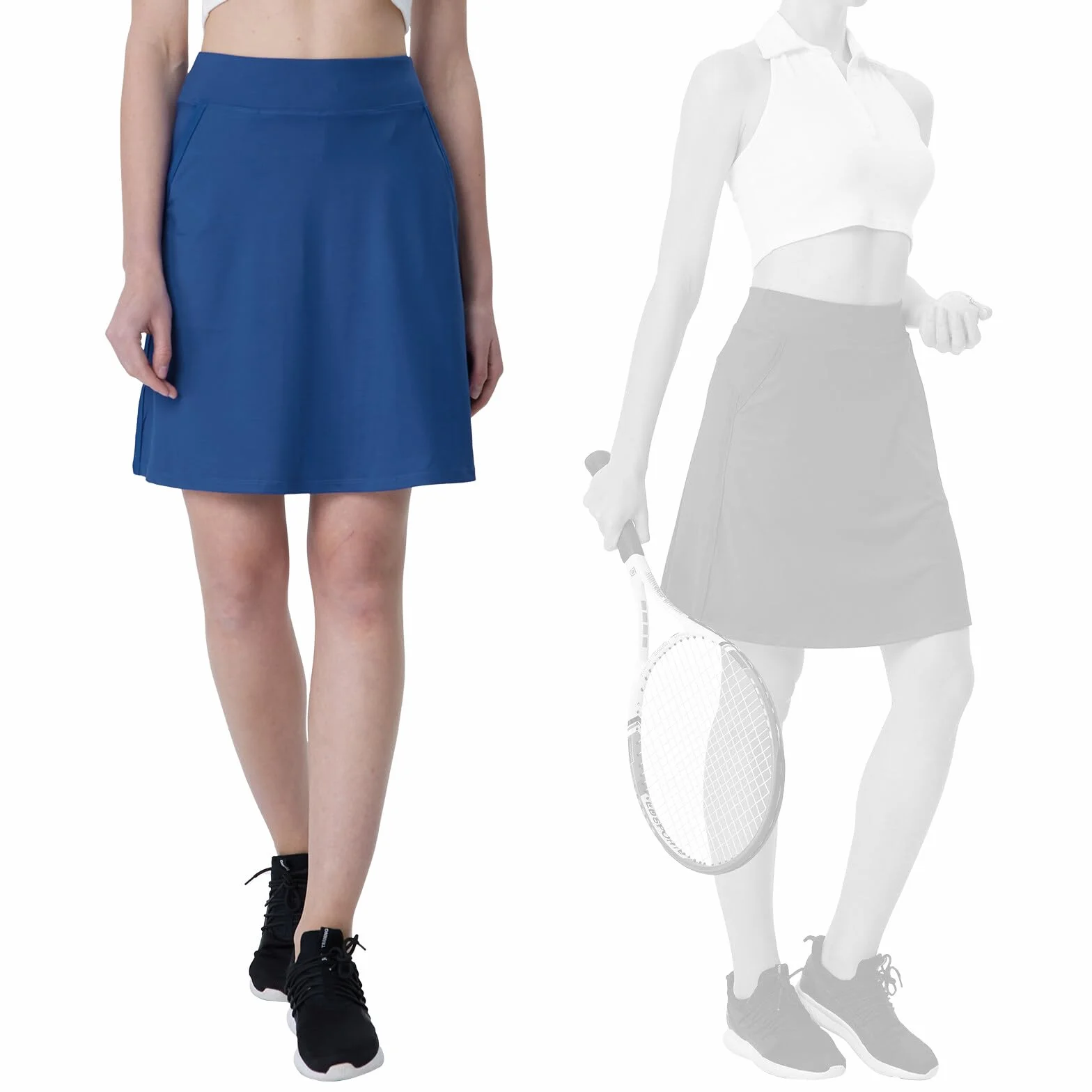 Skort damska spódnica do kolan, aktywna spódnica turystyczna ze spodniami wewnętrznymi, spódnica tenisowa z kieszeniami, letnia spódnica sportowa, rozcięcie po bokach, spódnica Skort,