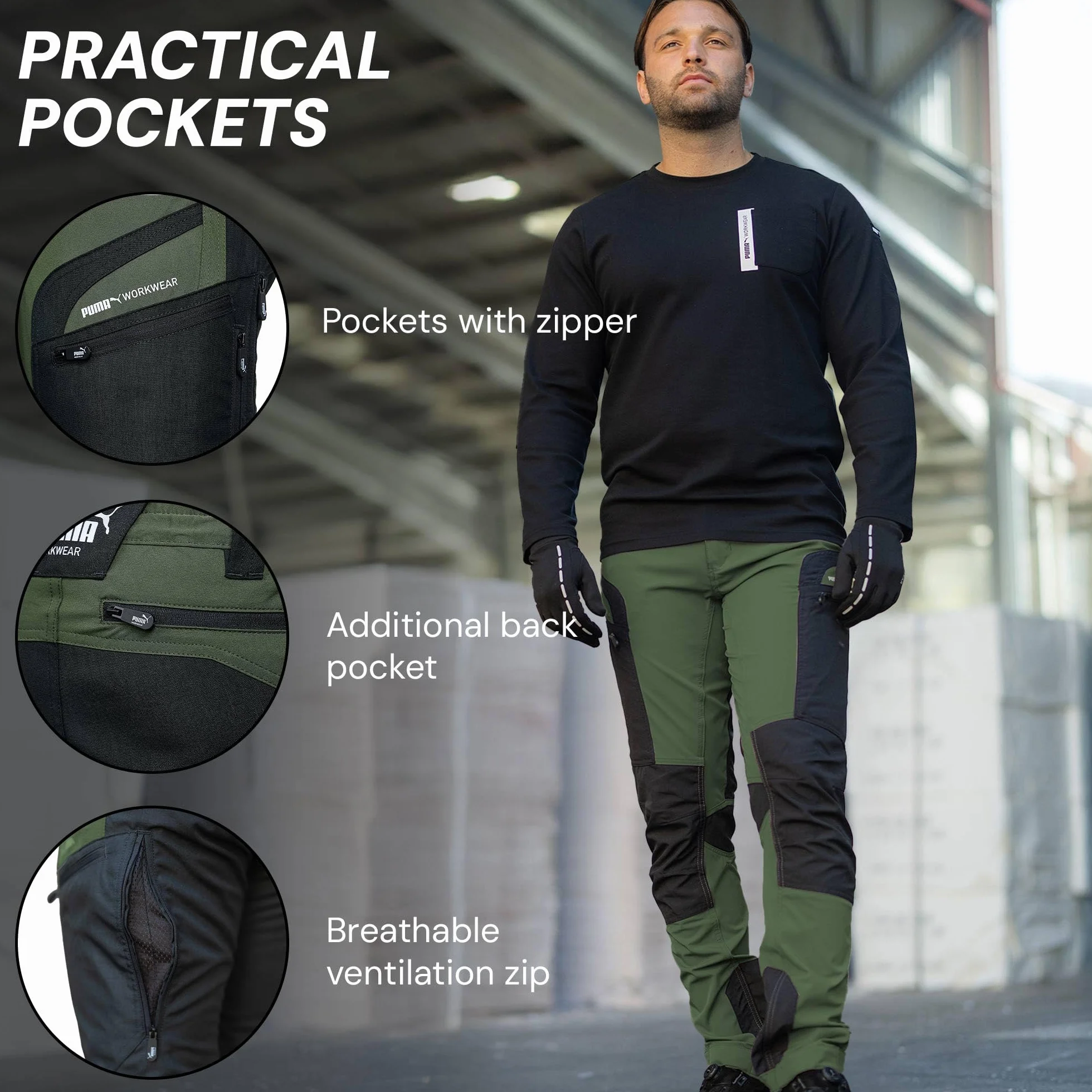 PUMA Workwear Pro-One Outdoor spodnie robocze – wytrzymałe, oddychające i trwałe – idealne spodnie do wędrówek, wspinaczki górskiej, bushcraftu i prac na zewnątrz