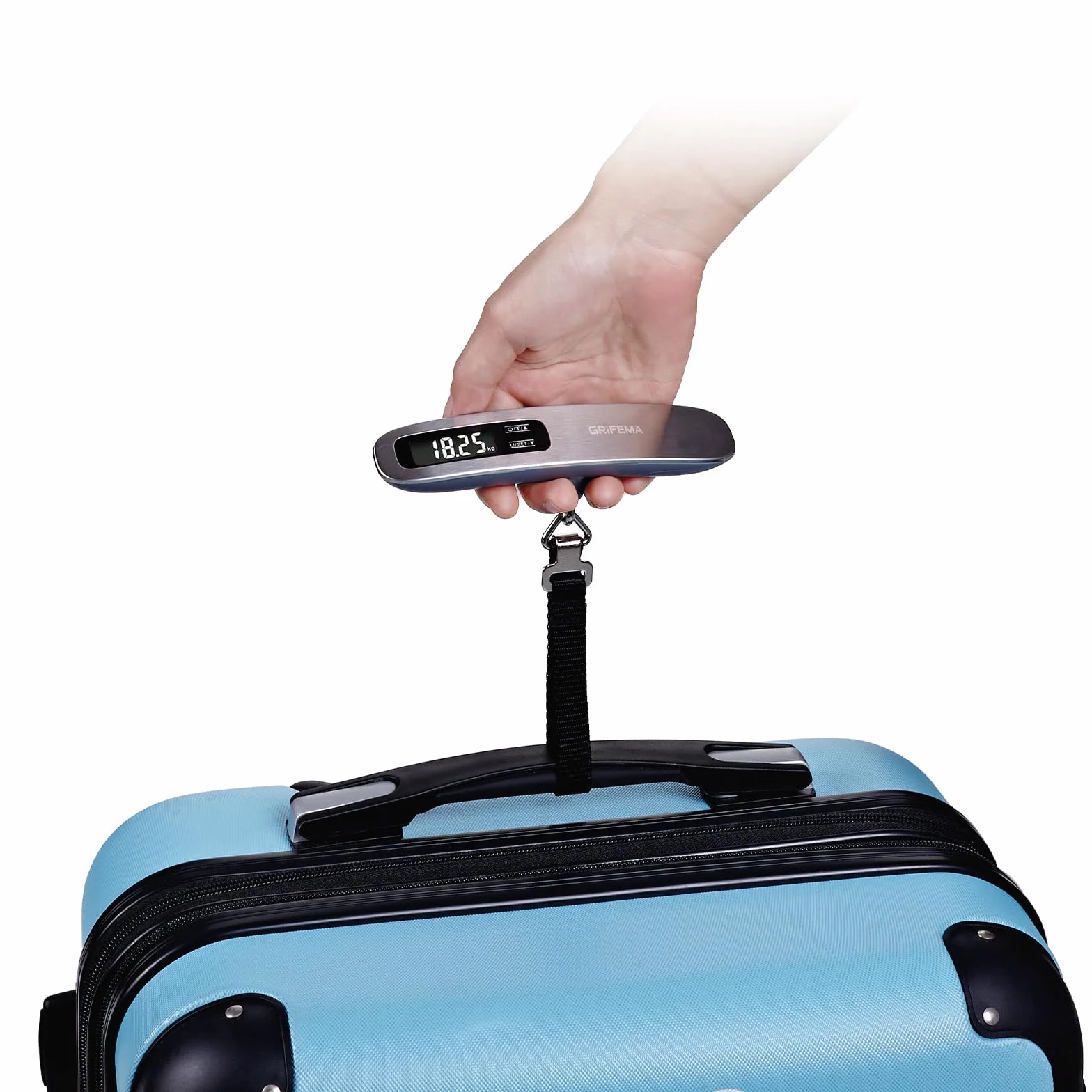 GRIFEMA GA2006 Cyfrowa waga bagażowa, 50 kg, dokładność 50 g, wyświetlacz LCD z podświetleniem, funkcja tarowania, kompaktowa i przenośna konstrukcja, do podróży i wysyłki