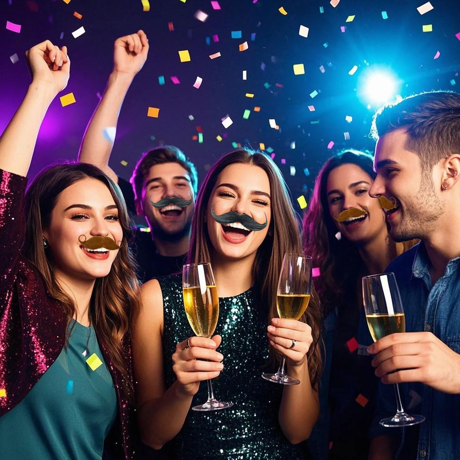 6 sztuk wąsów do przyklejenia, samoprzylepne, sznaucer do przyklejenia, sztuczne brody, do przyklejenia, klejone, na Halloween, karnawał, imprezę bożonarodzeniową (czarne, brązowe)
