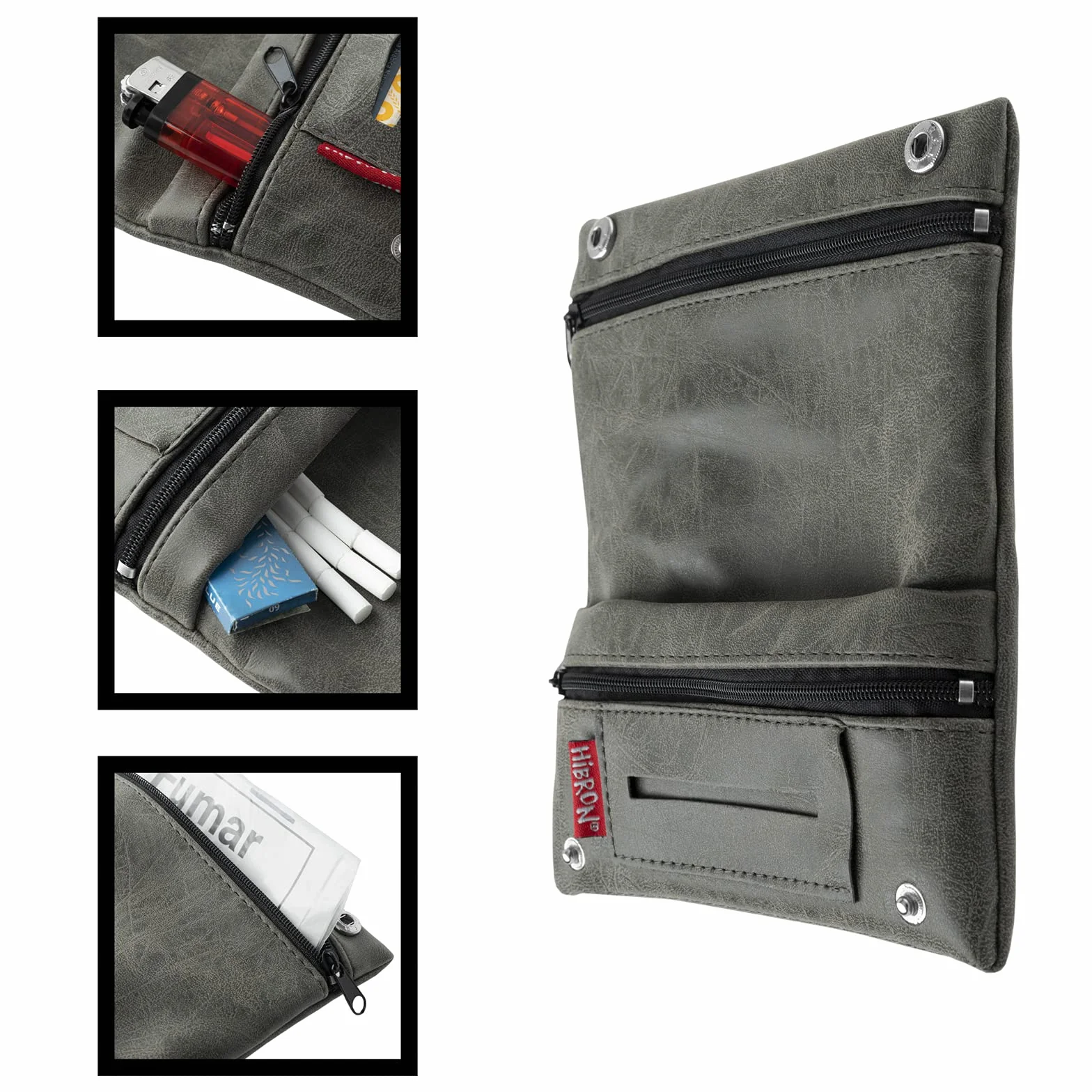 HIBRON Tabaquera Pitillera Cover Tobacco Bag od Liar skórzany Tobacco Wallet firmy Rolling (58105 szary)
