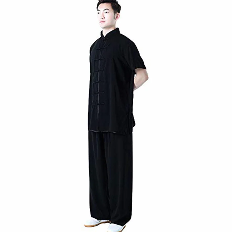 Odzież do sztuk walki Unisex Chińska Mieszanka Bawełny Sztuki Walki Krótki Rękaw Tai Chi Garnitur, Biały, XXXL
