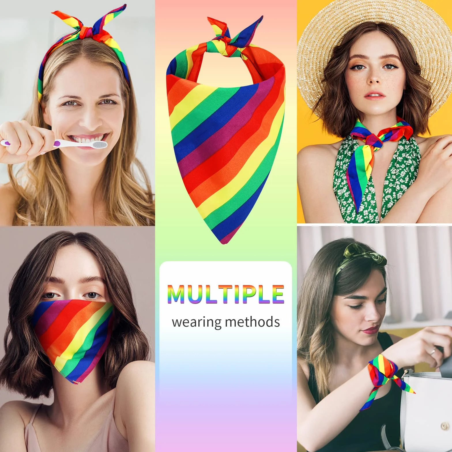 2 x tęczowe bandany, kolorowe paski, kwadratowe, LGBT, Pride, bandana, akcesoria dla mężczyzn i kobiet, na imprezę gejowską, imprezę, imprezę, imprezę, kostium, akcesoria