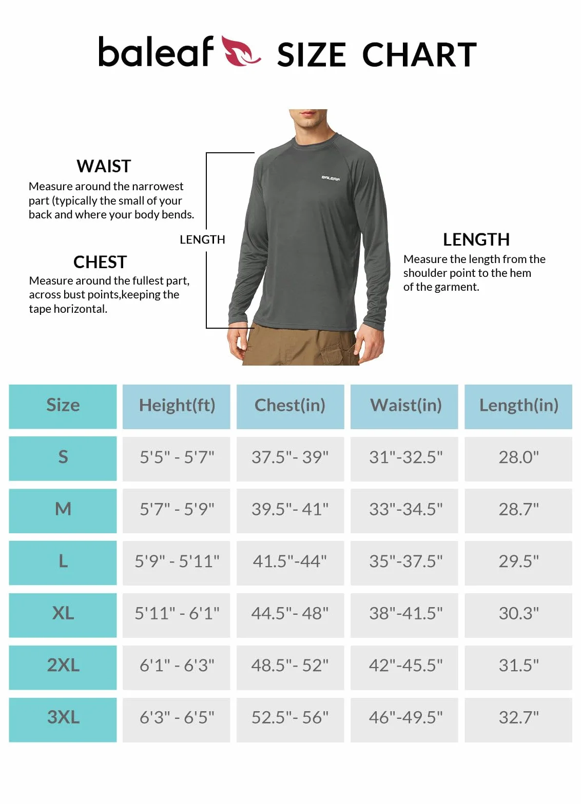 baleaf Męska koszulka UV UV UPF 50+ Rashguard ochrona przed słońcem koszulka z długim rękawem, ciemnoszary, XXL