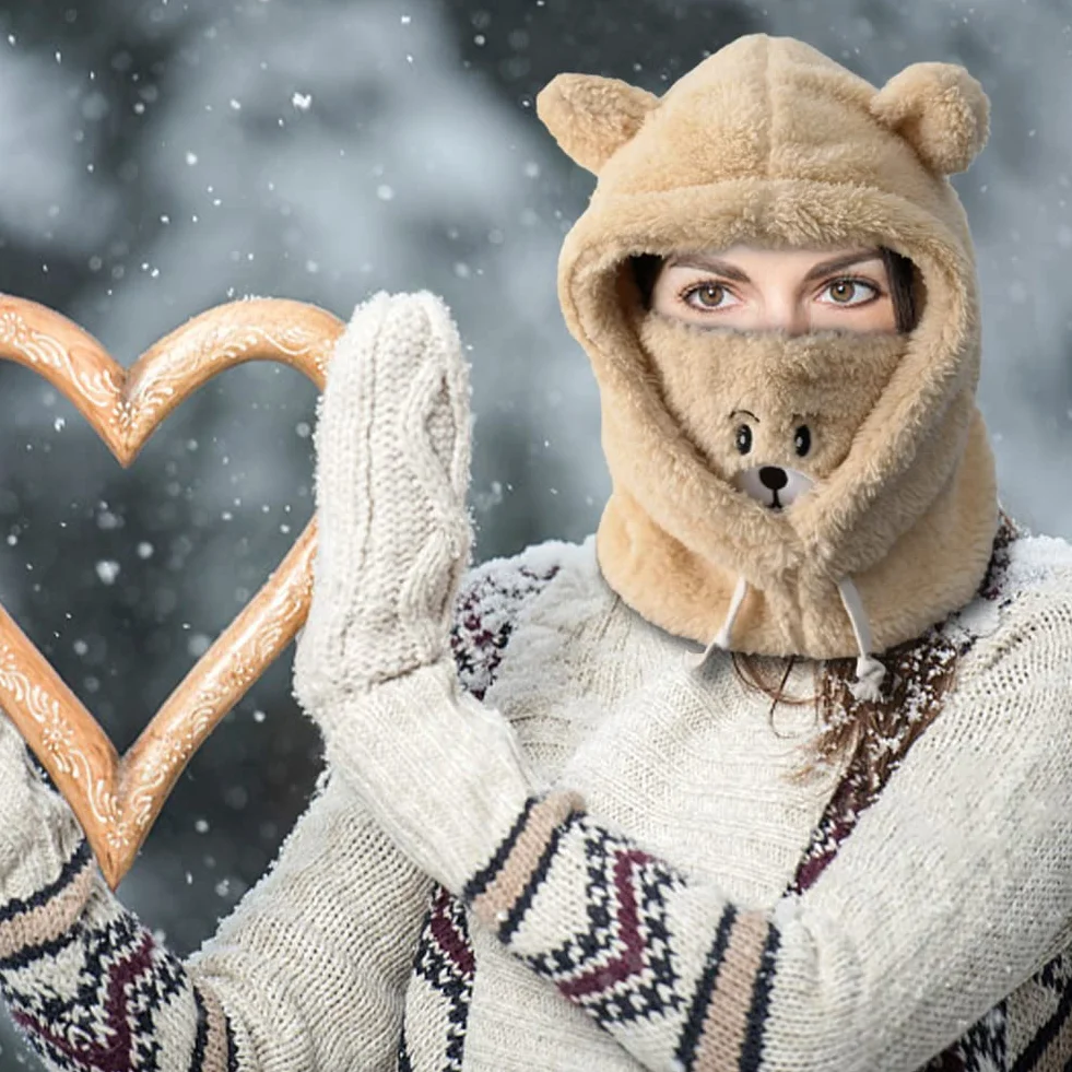 Dziewczęca kominiarka polarowa zimowa ocieplacz na szyję kaptur 3 w 1 czapka ciepła maska szalik zestaw dziewczyna wiatroszczelna pluszowa kominiarka niedźwiedź pluszowa czapka na szyję dzieci polar