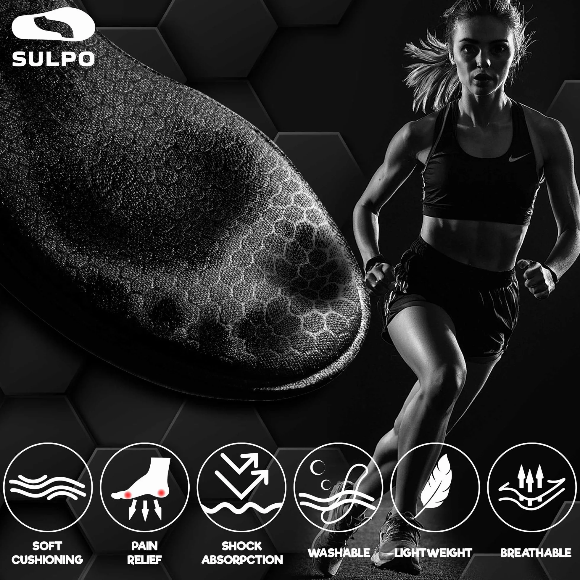 SULPO Wkładki z Pianki Memory Foam - Miękkie, Komfortowe i Cienkie Wkładki Dla Mężczyzn i Kobiet do Sneakerów i Butów Sportowych, Wspierające Komfort Stóp i Dopasowanie Rozmiar 44