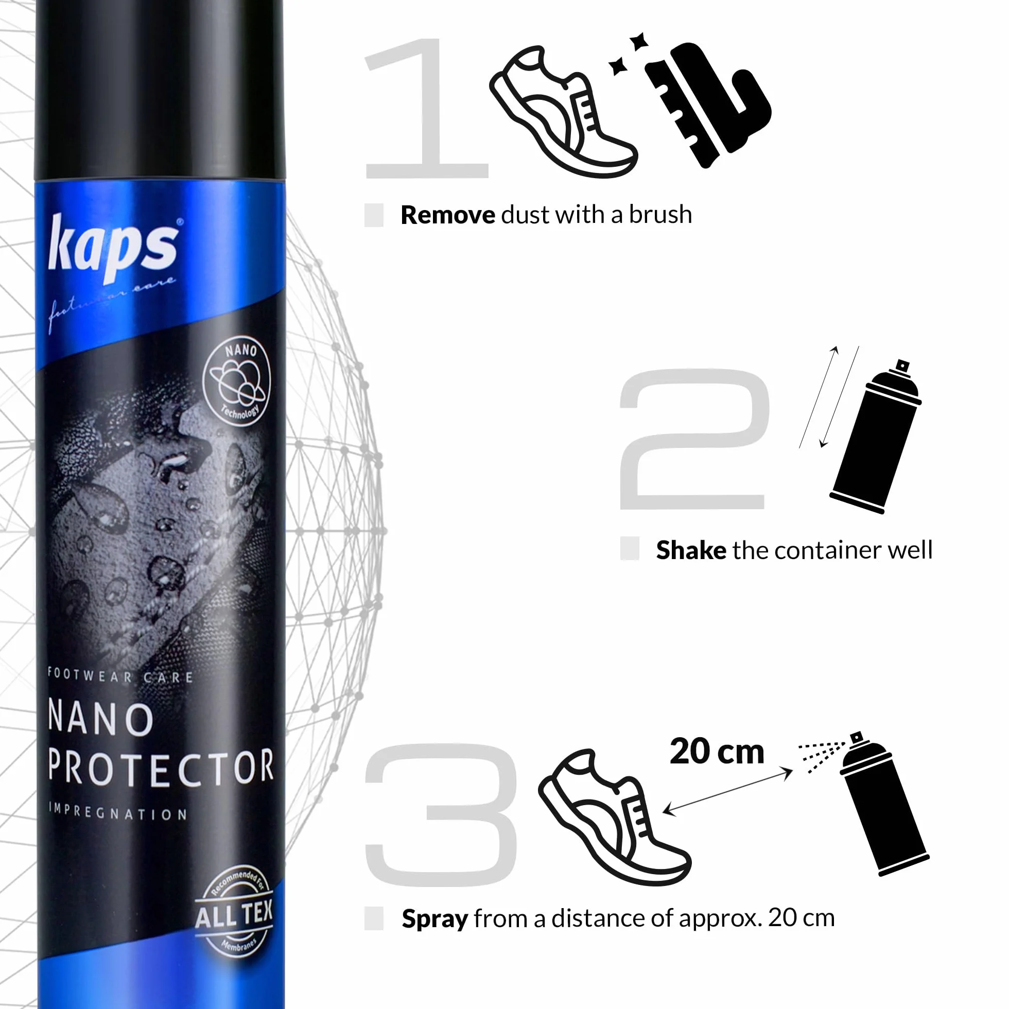 Kaps Nano Protector, Zestaw 2x 400ml, Wodoodporny Spray Ochronny do Butów ze Skóry, Nubuku, Zamszu, Tekstyliów i Materiałów TEX, Ogranicza Wilgoć i Brud