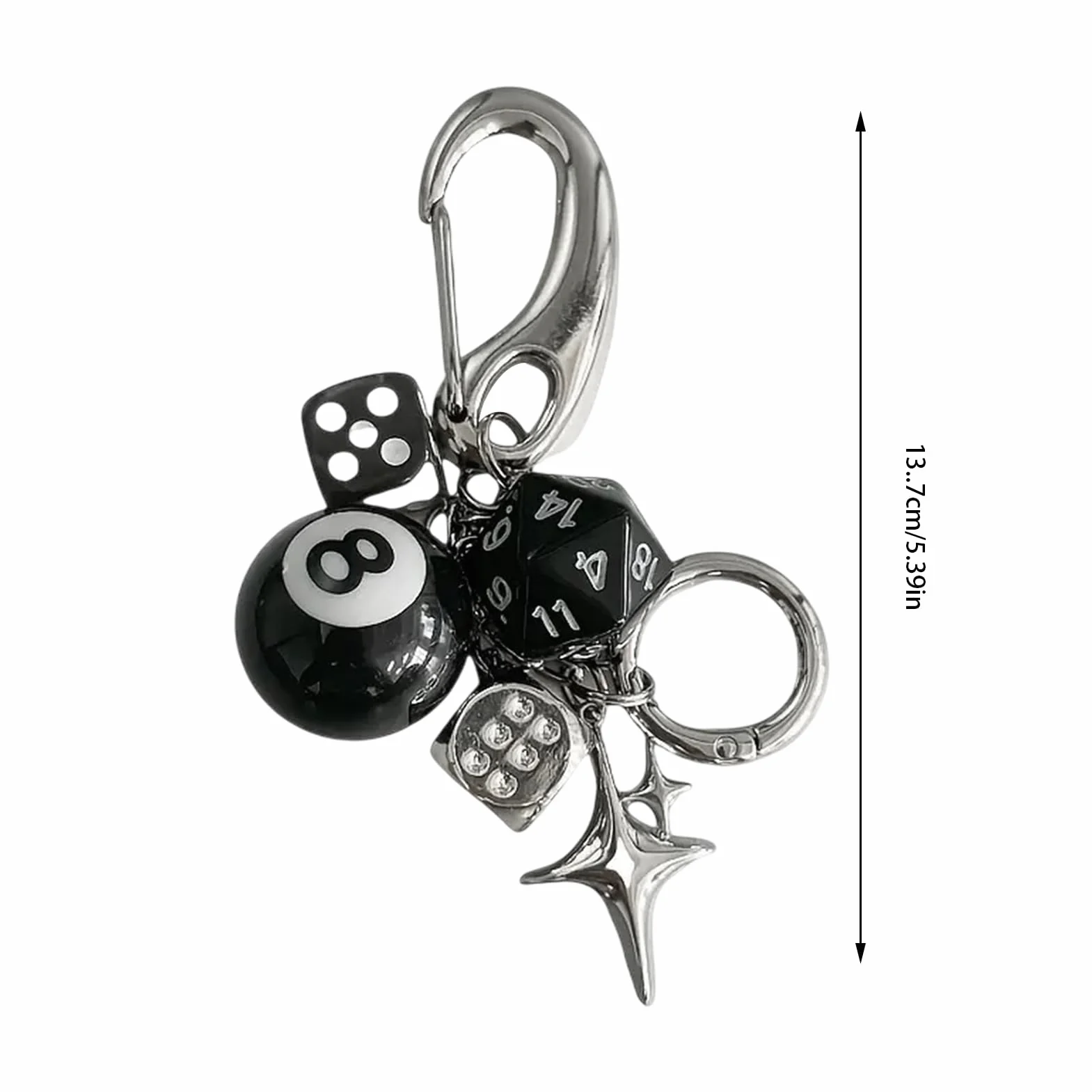 Dice Bag Charm, Cute Retro Pendant, Metal Dice Design with Multipurpose Keyrings Accessories and Fashion Ornaments, (1 Piece, Silver), Perfect for Personalizing Backpacks, Purses