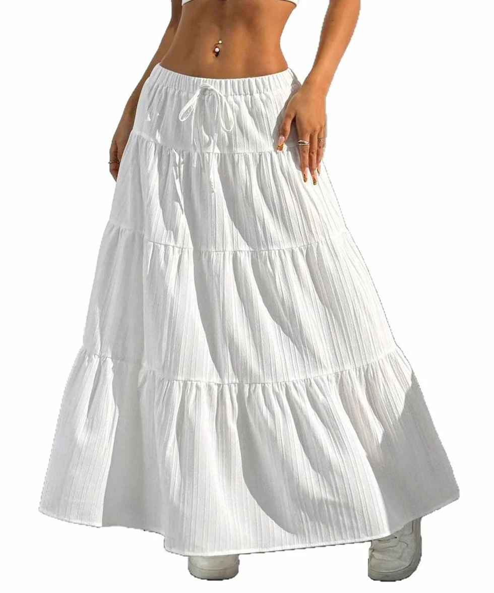 Spódnica damska, długa, z wysoką talią, elegancka spódnica maxi, linia A, elastyczna warstwa, spódnica midi do noszenia w czasie wolnym, jednokolorowa (wielokolorowa, S-XL)