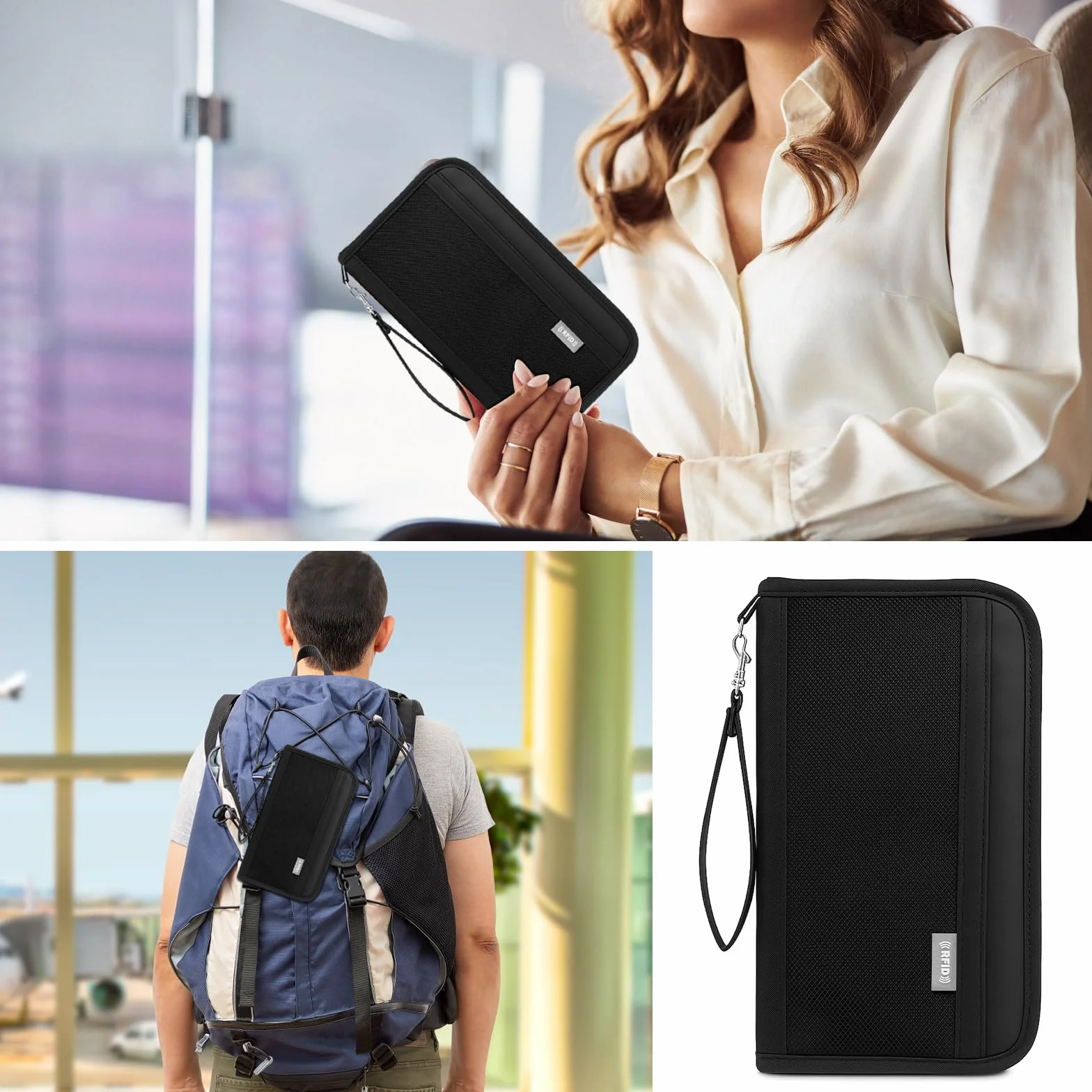 Organizer na paszport z zawieszką bagażową, etui na paszport z blokadą RFID, organizer na dokumenty podróżne, przenośne etui na paszport, etui na dowód osobisty dla kobiet i mężczyzn