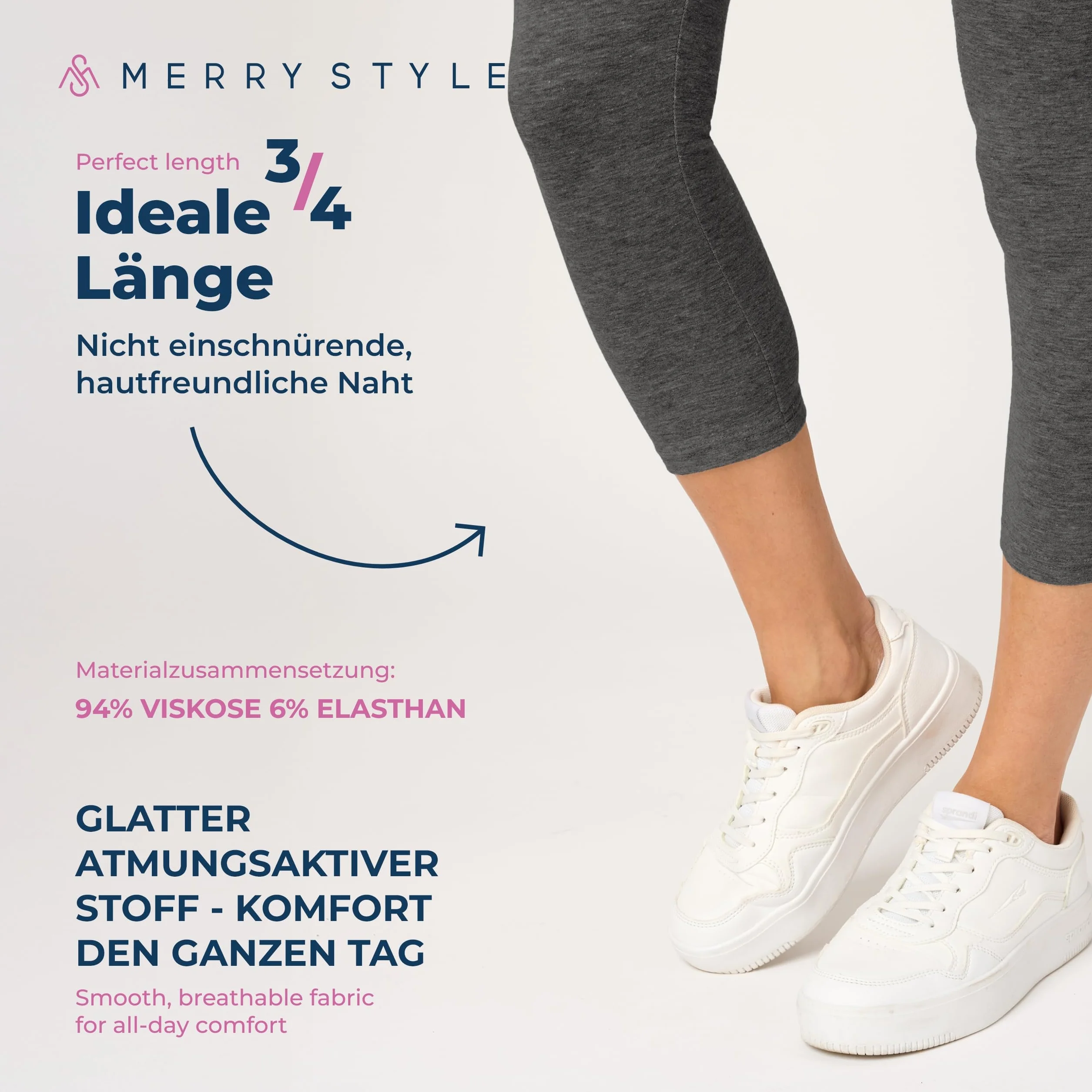 Merry Style Legginsy Damskie z Bawełny 3/4 Wysoki Stan MS10-199