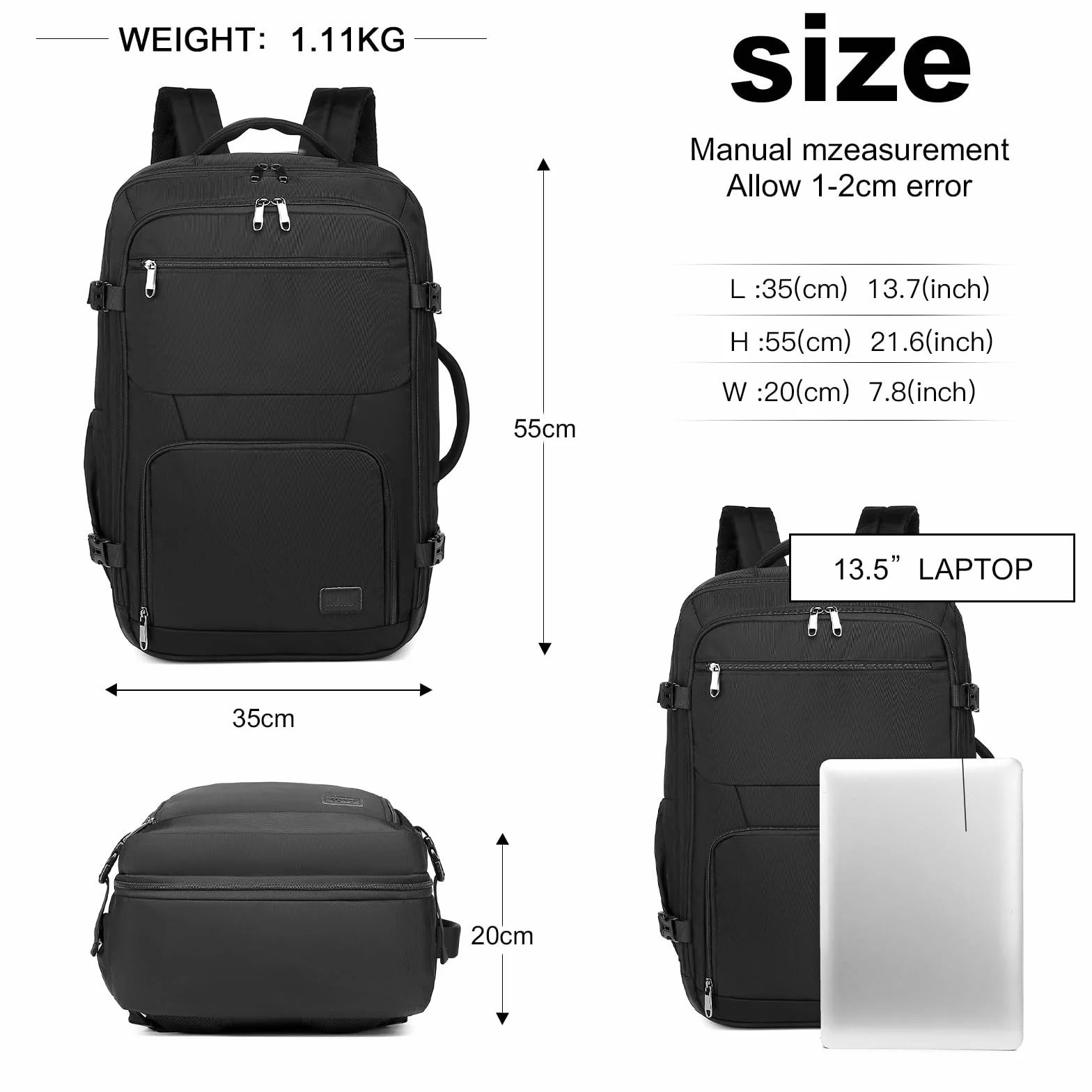 Kono Torba kabinowa 55 x 35 x 20 cm bagaż podręczny plecak podróżny torba na ramię 38 l bagaż podręczny