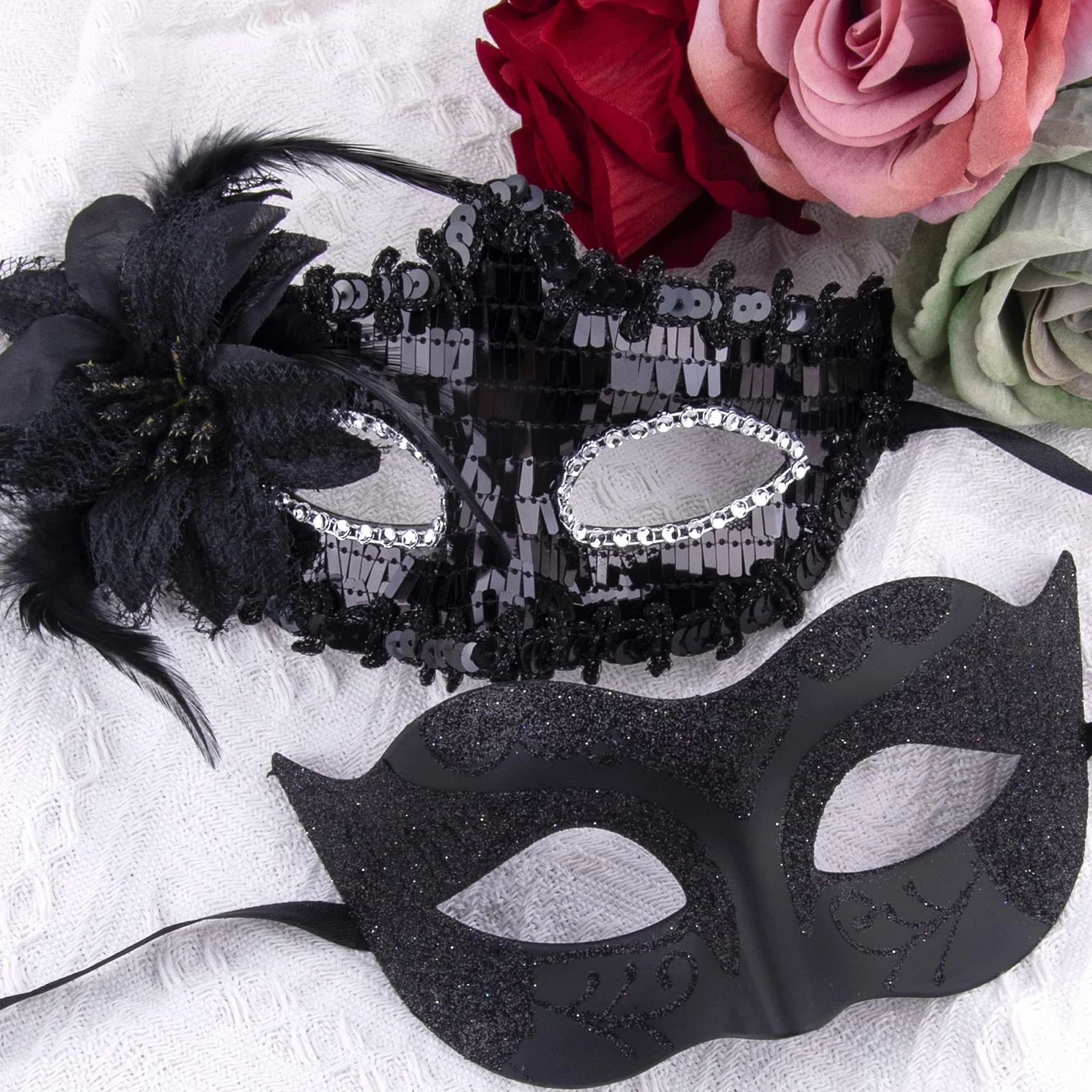 SIQUK Para maskaradowych masek cekinów wenecka maska imprezowa plastikowa kostium na Halloween maska karnawałowa dla par kobiet i mężczyzn