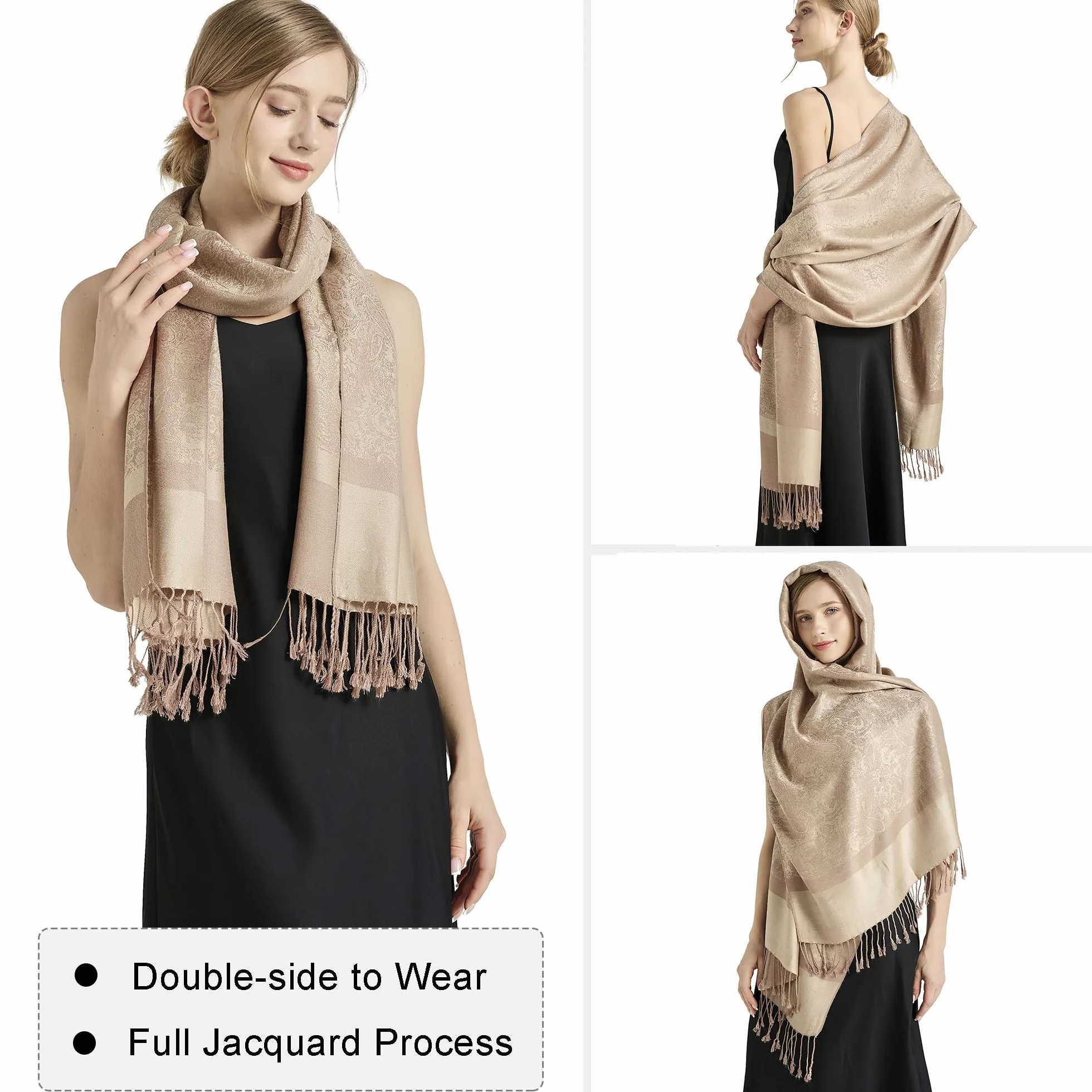 vimate Jedwabisty szal Paisley Pashmina - damski miękki dwustronny żakardowy szal paszminas do sukni wieczorowej szal podróżny