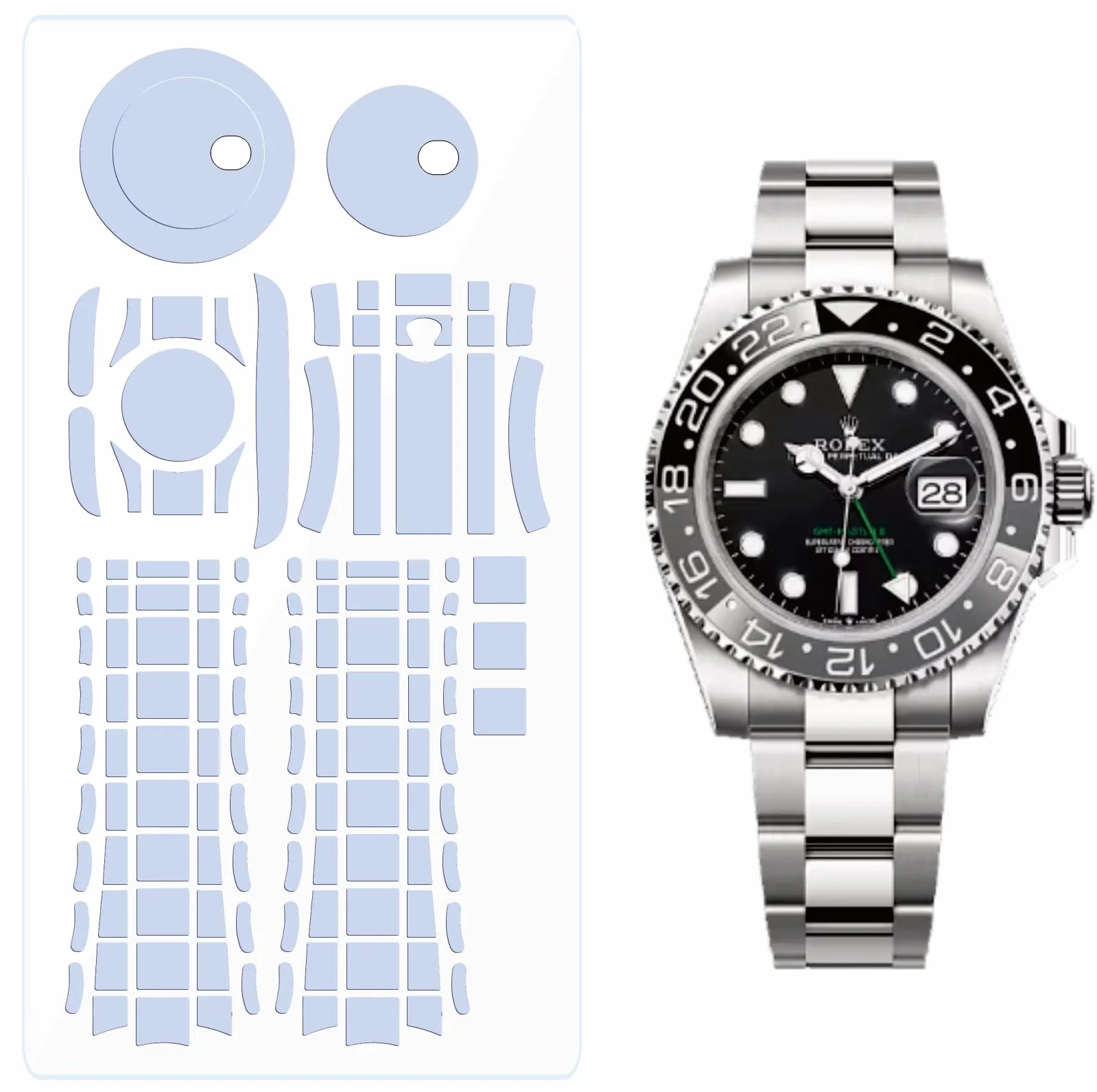 Folia ochronna do Rolex GMT Master II 40 mm Ref. 126710 Przezroczysta skóra na cały zegarek Ochraniacz ekranu Naklejka na obudowę (folia na cały korpus x2)