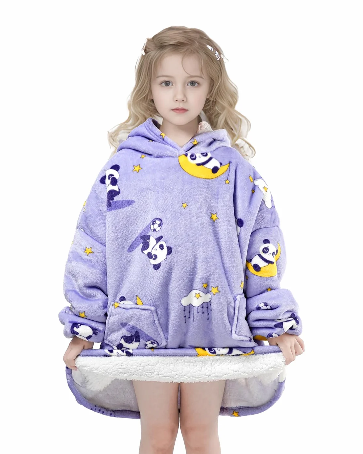 Wenlia Ponadwymiarowy koc z kapturem dla dzieci, pluszowa bluza z kapturem Sherpa, nowość, bluza dla dziewczynek, super ciepła, flanelowa, do noszenia, na co dzień, z kieszenią i rękawami, dla