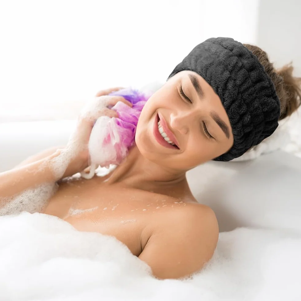 Flintronic Opaska do spa dla kobiet, puszysta opaska do mycia twarzy, miękka, frotte, opaska do włosów, do mycia twarzy, prysznica, jogi, sportu, biała, czarna, arbuzowa czerwień, 3 szt
