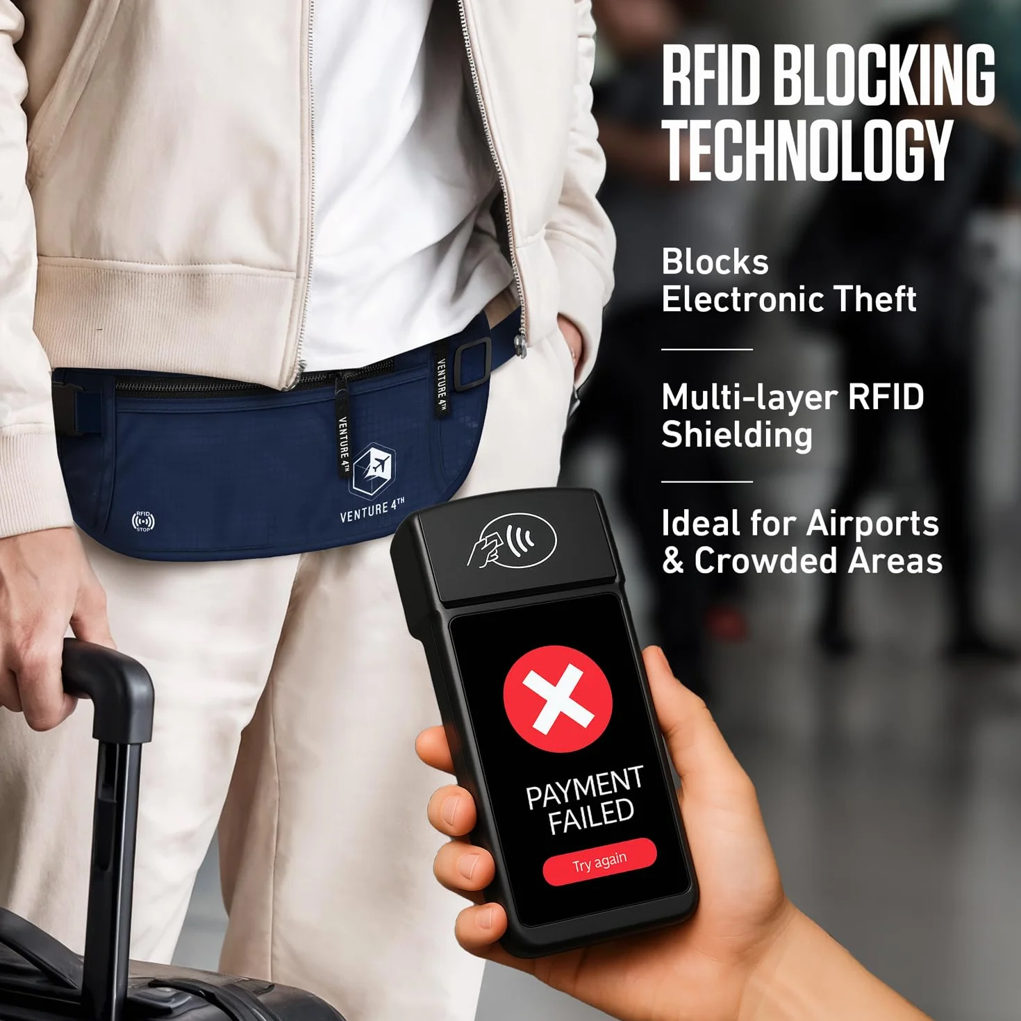 VENTURE 4TH Podróżna saszetka na pieniądze, smukłe etui na paszport z blokadą RFID do ochrony gotówki, kart kredytowych i dokumentów podróżnych, granatowy, One Size, Minimalistyczny