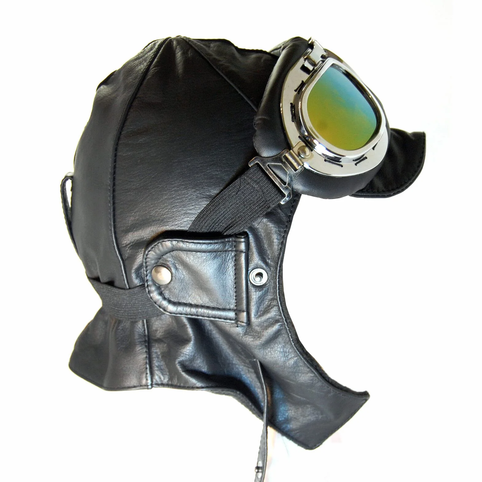 BLUETECH Cabriohaube Cabriom czapka lotnicza czapka oldtimerowa skóra czarna wraz z okularami panoramicznymi mężczyźni kobiety unisex