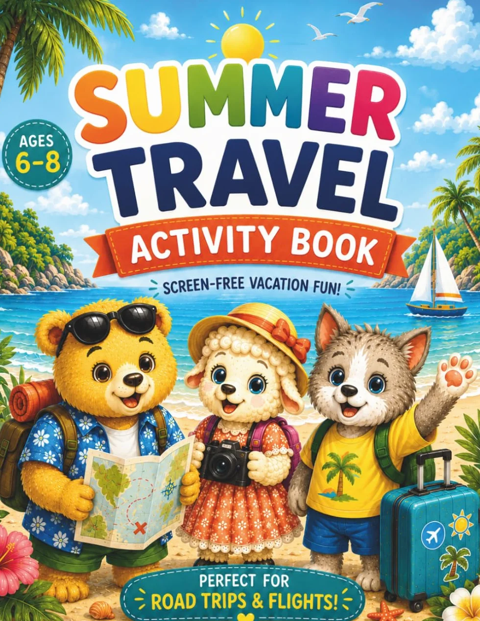 Summer Travel Activity Book Ages 6–8: Fun Coloring, Matching & Drawing Activities for Kids – Screen-Free Travel Fun for Road Trips, Flights & Vacations
