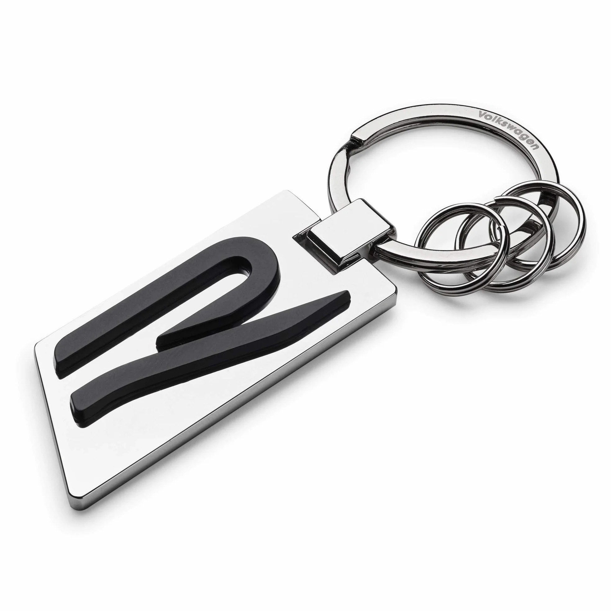 Volkswagen 5H6087010 breloczek do kluczy oryginalny R logo metal srebrny/chrom/czarny, M
