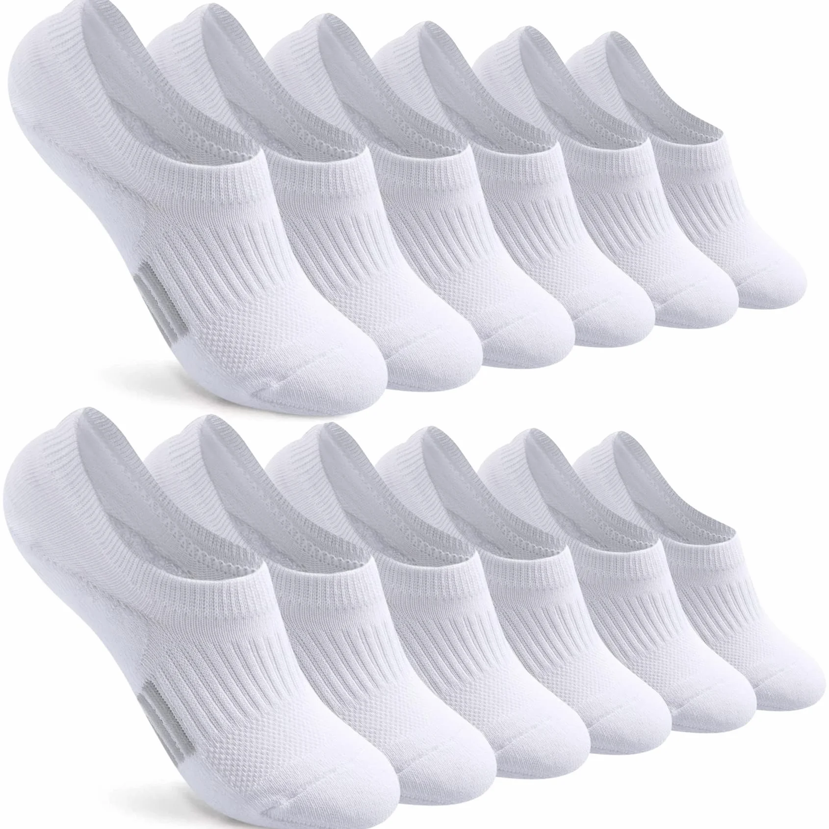 Blu Ninfee skarpeta damskie do sneakersów, rozmiary 39-42, 35-38, wyściełane stopki, skarpeta do sneakersów męskie, 6 par, oddychające skarpety sportowe, antypoślizgowe, z silikonową podkładką, biały, 35-38 EU