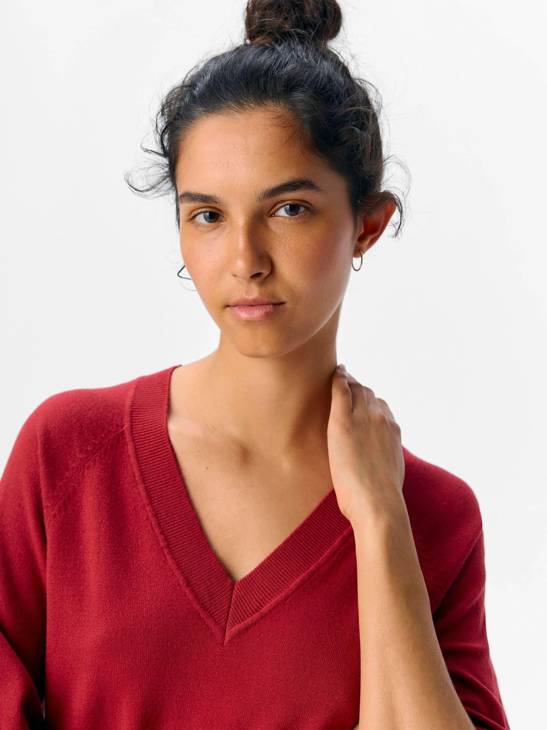 Objthess 2/4 Lo V-Neck Knit Top Noos, Karanda Red, M