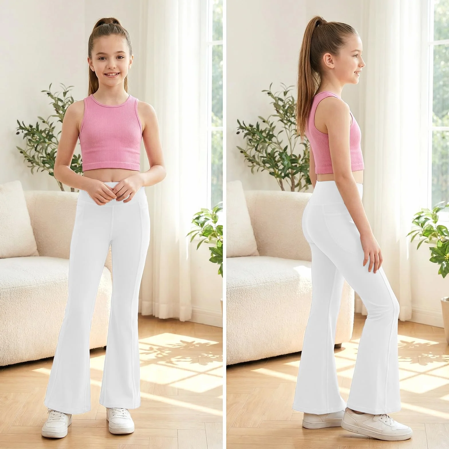 JinBei Legginsy dla dziewcząt, legginsy sportowe, wysoka talia, miękkie, elastyczne spodnie do jogi z 2 kieszeniami, wygodne spodnie sportowe, spodnie do biegania, spodnie sportowe, spodnie sportowe