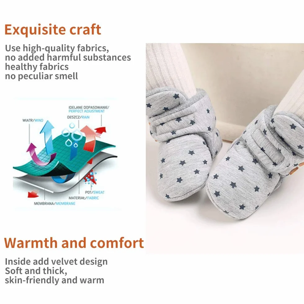 Przytulne polarowe buciki dziecięce z bawełnianą podszewką, antypoślizgowe i miękkie podeszwy buty dla noworodka 0-18 miesięcy skarpety buty unisex kapcie dziecięce zimowe ciepłe buty