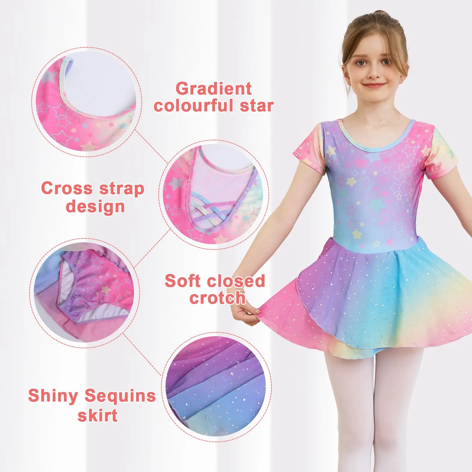 Dziewczęca sukienka baletowa z krótkim rękawem baletowa Leotard sukienka do tańca Tutu Body Gimnastyka ze spódnicą Shinny Szyfonowa