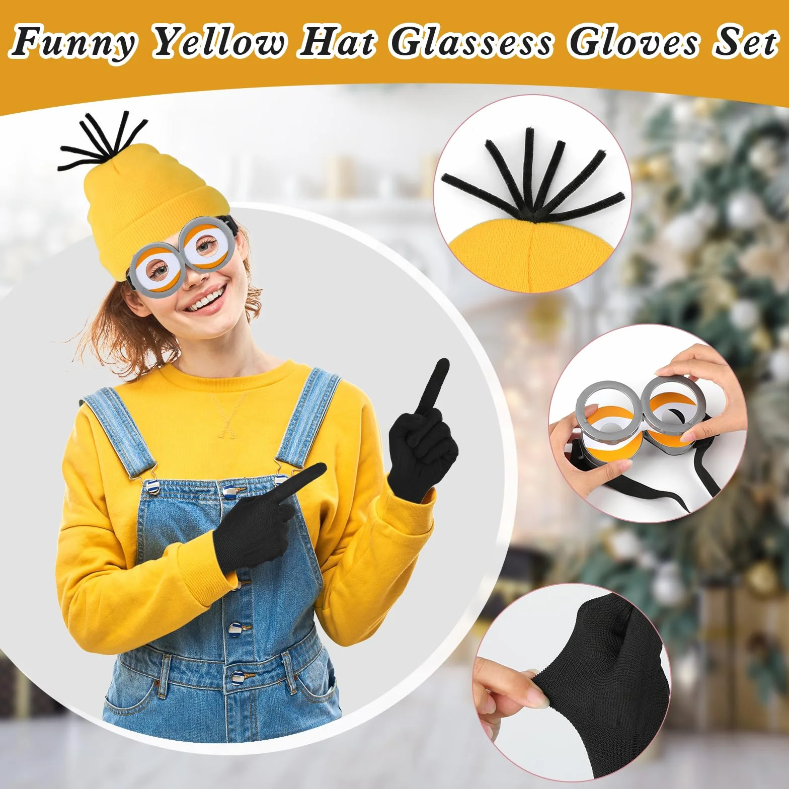 3 sztuki kostiumów Halloween dla dorosłych i dzieci, okulary steampunk z żółtą czapką i czarnymi rękawiczkami, zestaw do kostiumów na Halloween, kostium filmowy dla dorosłych na Halloween, karnawał