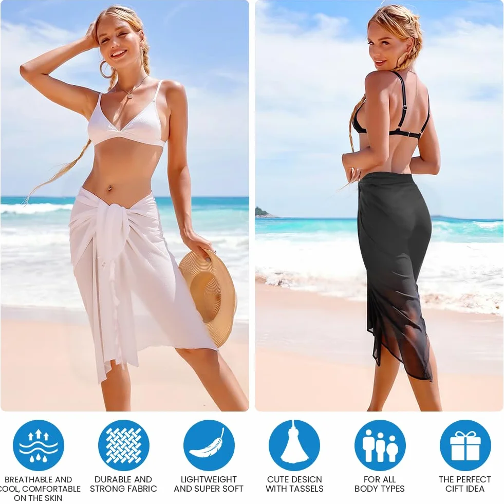 DiULi Spódnica plażowa Sarong, damska sukienka do przewijania sarong pareo, chusta do przewijania bikini z frędzlami, spódnica kopertowa, duża na plażę