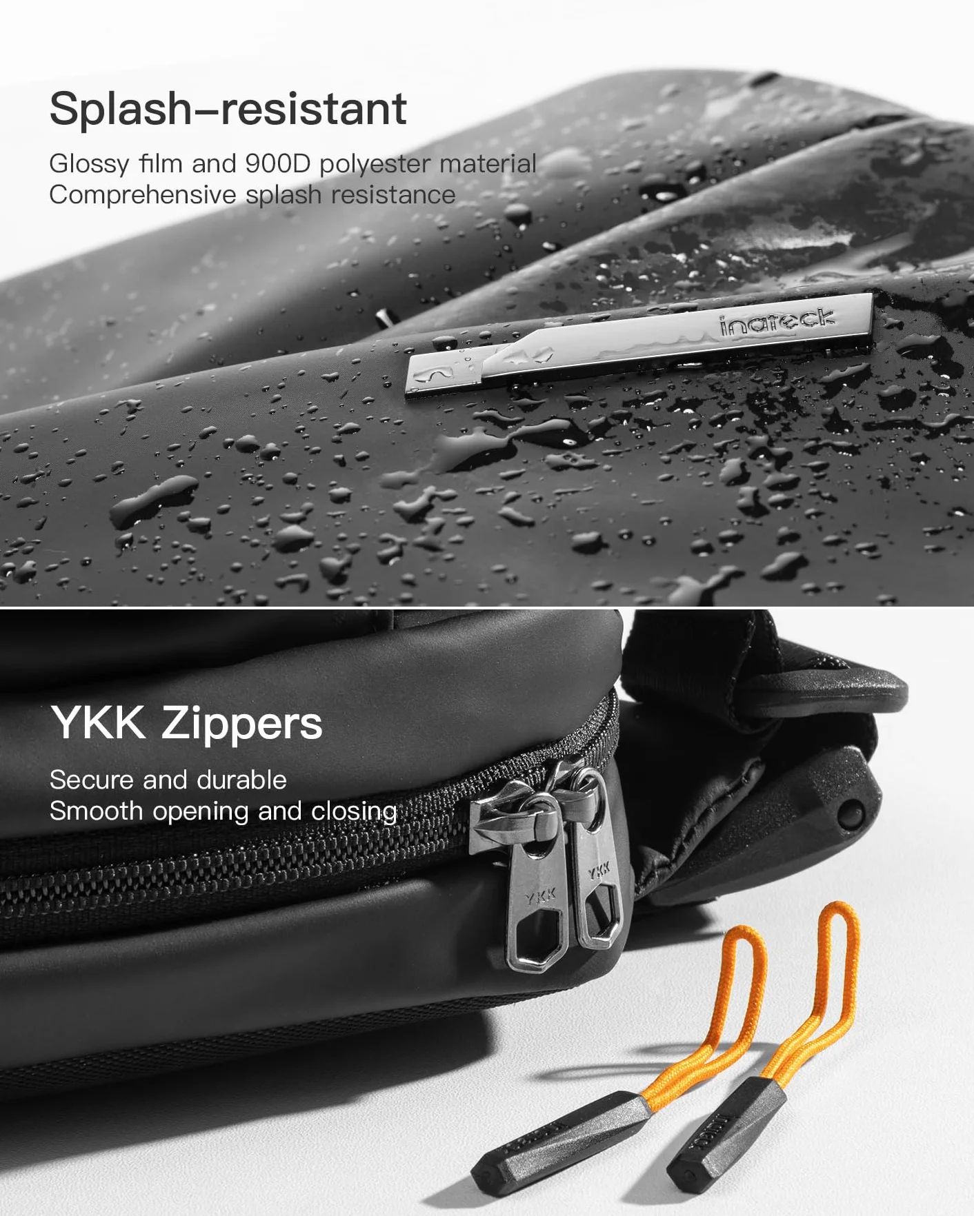 Inateck Sling Bag X, kompaktowa torba na klatkę piersiową dla mężczyzn i kobiet, wodoszczelna torba na brzuch, torba na ramię, na co dzień, w podróży, na wędrówki, czarny, 3L, casual