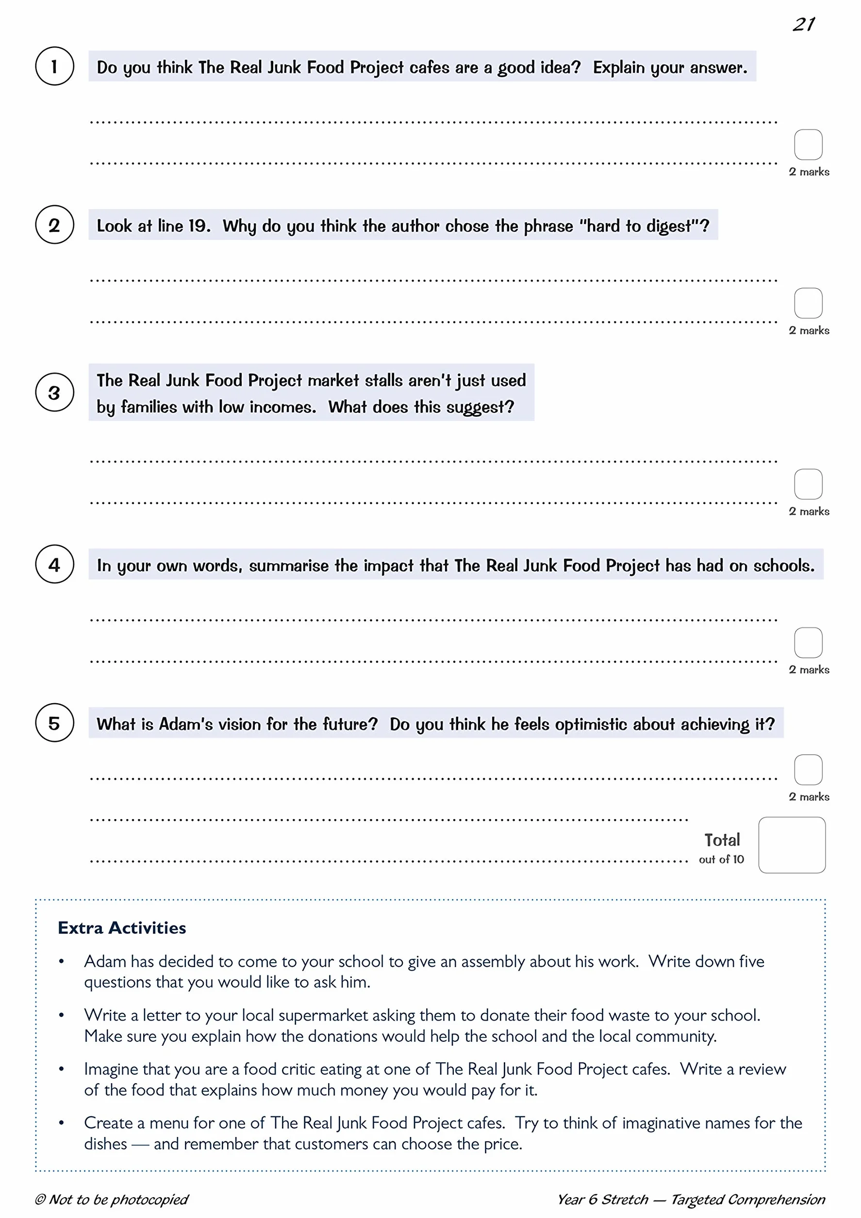 KS2 English Year 6 Stretch Reading Comprehension Targeted Question Book (+ Ans)