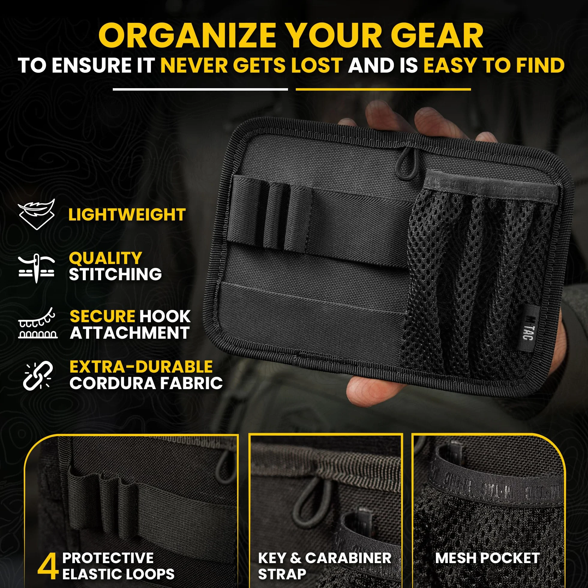 M-Tac Sac tactique Insert Modulaire Organiseur Utilitaire Admin Pochette Attaches Crochet Porte-clé, noir
