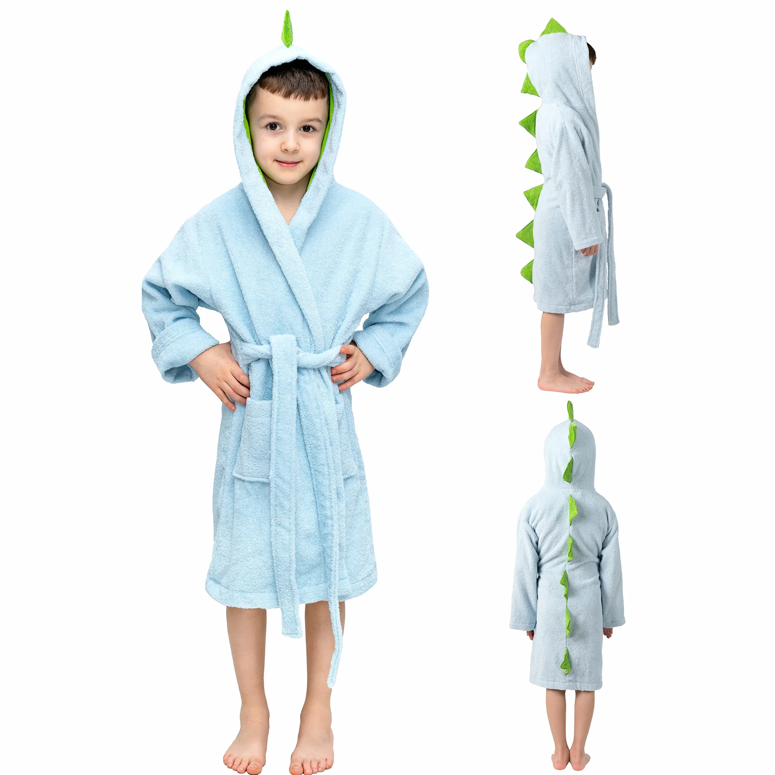 Twinzen Szlafrok dziecięcy z dinozaurami, dla chłopców i dziewczynek, 100% bawełna, Öko-Tex®