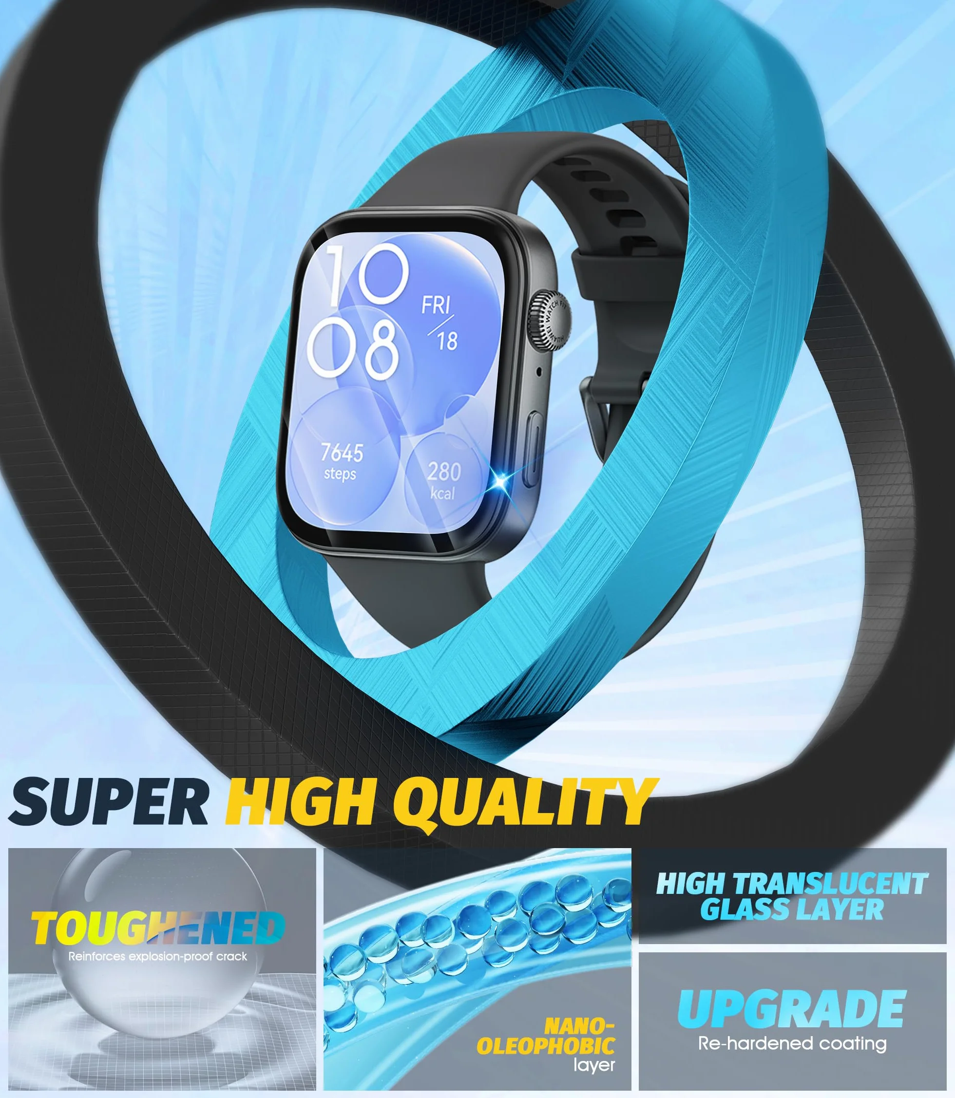NEWZEROL 4-częściowa osłona ekranu kompatybilna z Huawei Watch Fit 3 z ramą montażową, [pełne pokrycie] PMMA i PC (bez szkła) Ultra cienka osłona ekranu odporna na zarysowania HD