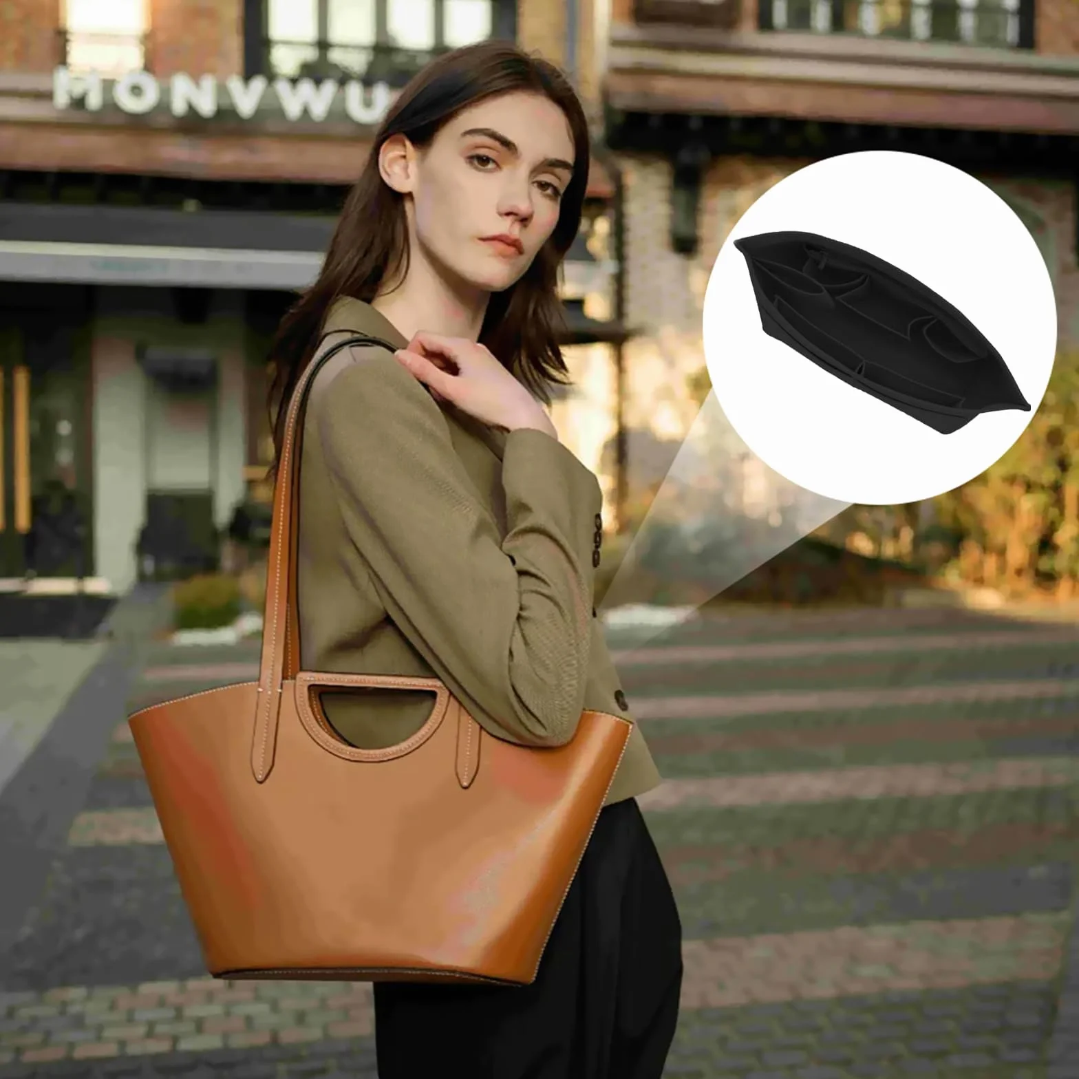 Organizer do torebki, organizer na Longchamp, worek filcowy, worek do przechowywania, 30 x 14,5 x 17 cm, kieszeń wewnętrzna, organizer do torby Longchamp (czarny, L)