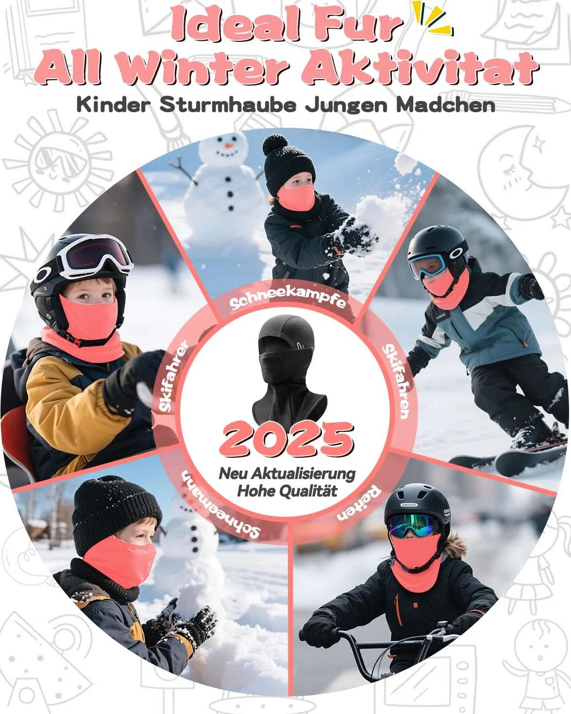 Kominiarka dziecięca na zimę, wiatroszczelna, ciepła kominiarka, z odblaskami, na rower, snowboard, narty, dla chłopców i dziewczynek