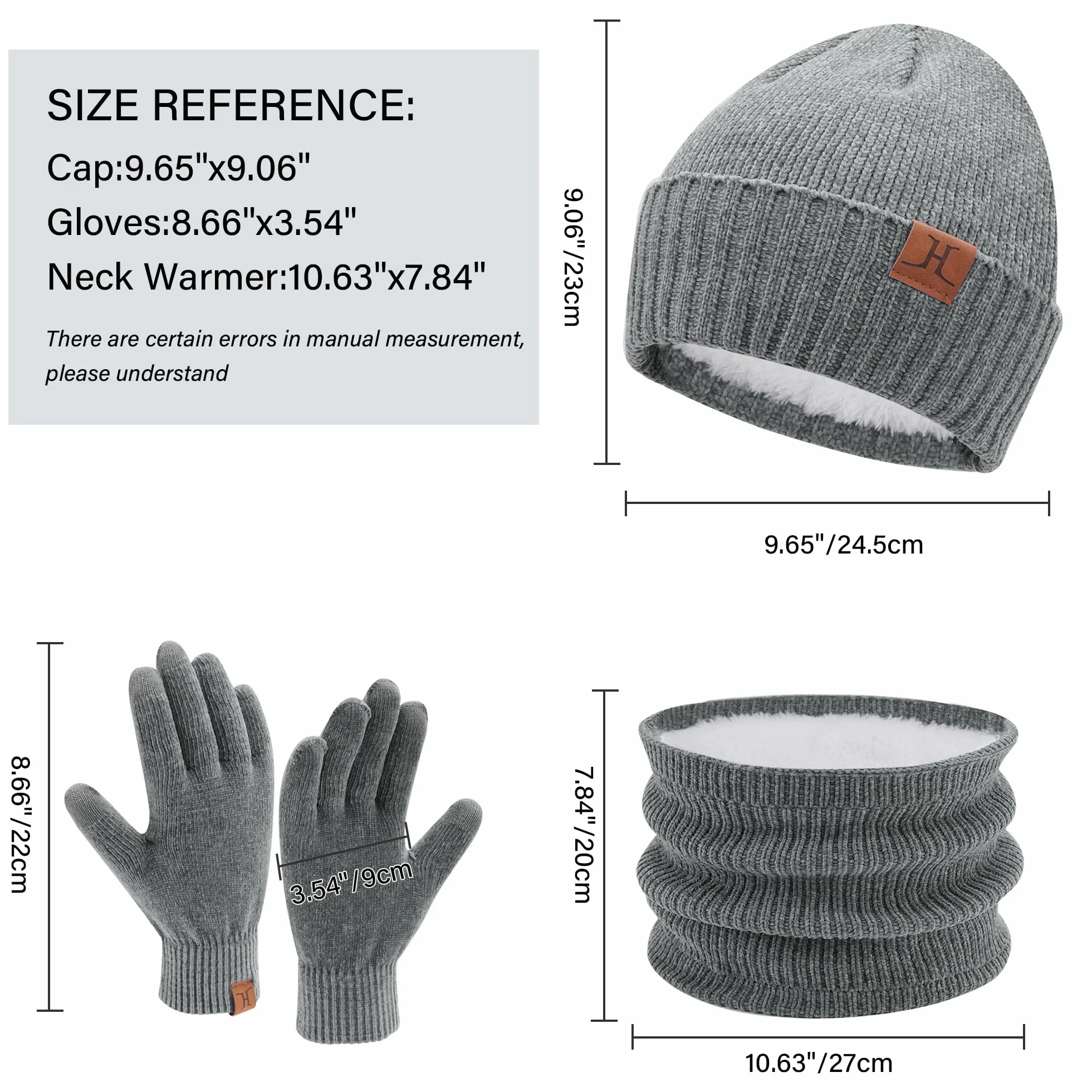 ZASFOU Damskie męskie zimowe czapki beanie szalik rękawiczki do ekranów dotykowych zestaw ciepła szenilowa polarowa czapka z czaszką ocieplacz na szyję prezenty dla kobiet mężczyzn