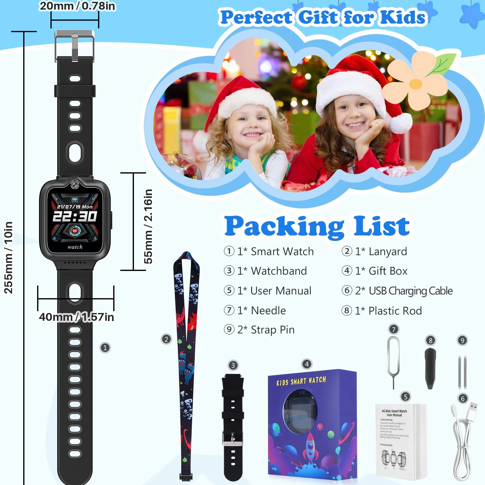 ele ELEOPTION 4G GPS dziecięcy smartwatch z telefonem, wodoszczelny, Smart Watch dla chłopców i dziewczynek, 2-drożne połączenia, rozmowy głosowe i wideo, aparat, SOS, odtwarzacz muzyczny i wideo,