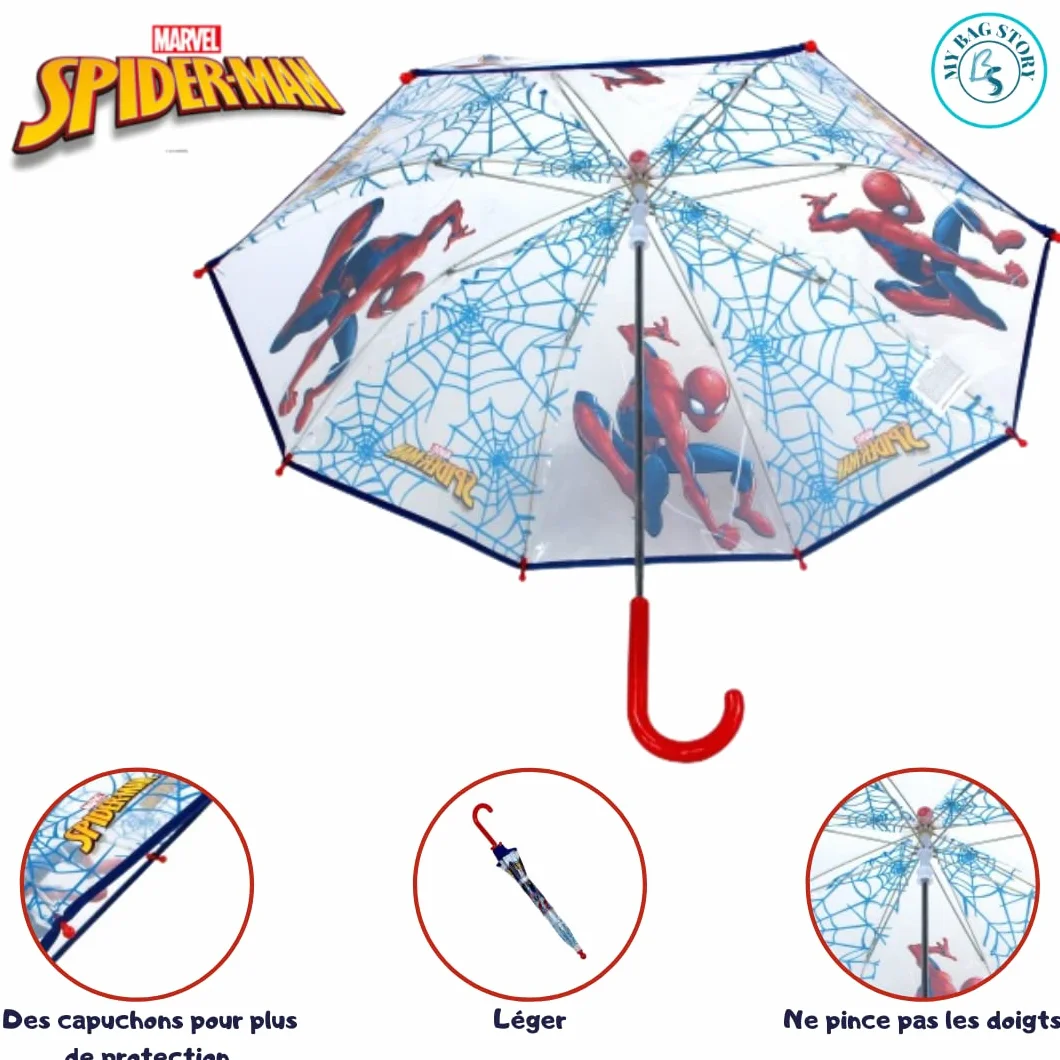 mybagstory Parasol dla dzieci, Spiderman, niebieski, przedszkole, wakacje, parasol chłopięcy, 73 cm, pomysł na prezent, lekki, kompaktowy, ręcznie otwierany, wytrzymały, odporny na uwieranie,