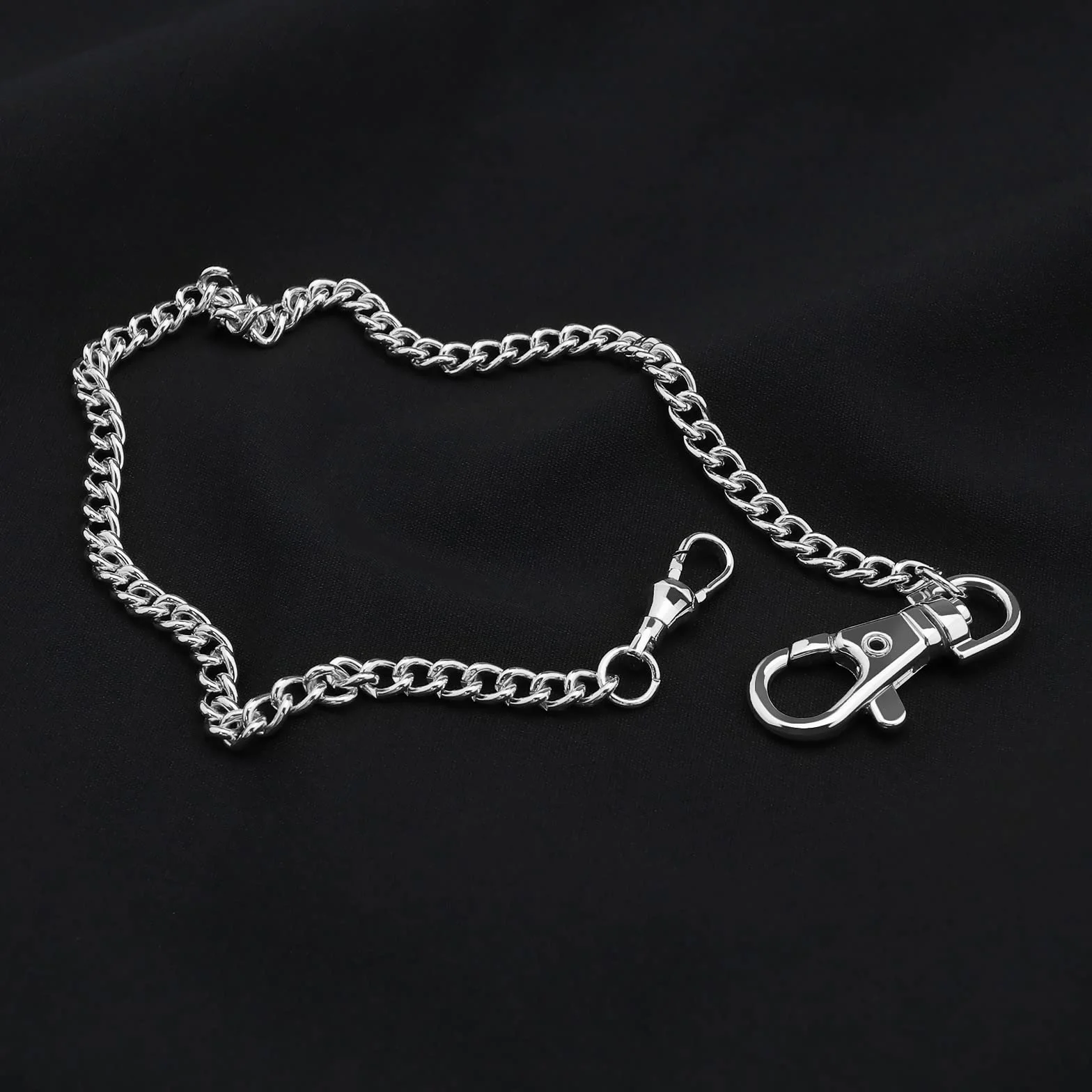 Zegarek kieszonkowy łańcuszek kamizelka łańcuch Albert z zapięciem na karabińczyk 35 cm klasyczny metalowy platerowany wiszący zegarek łańcuszek pasek zegarek kieszonkowy akcesoria do zegarków kieszonkowych, Srebrny