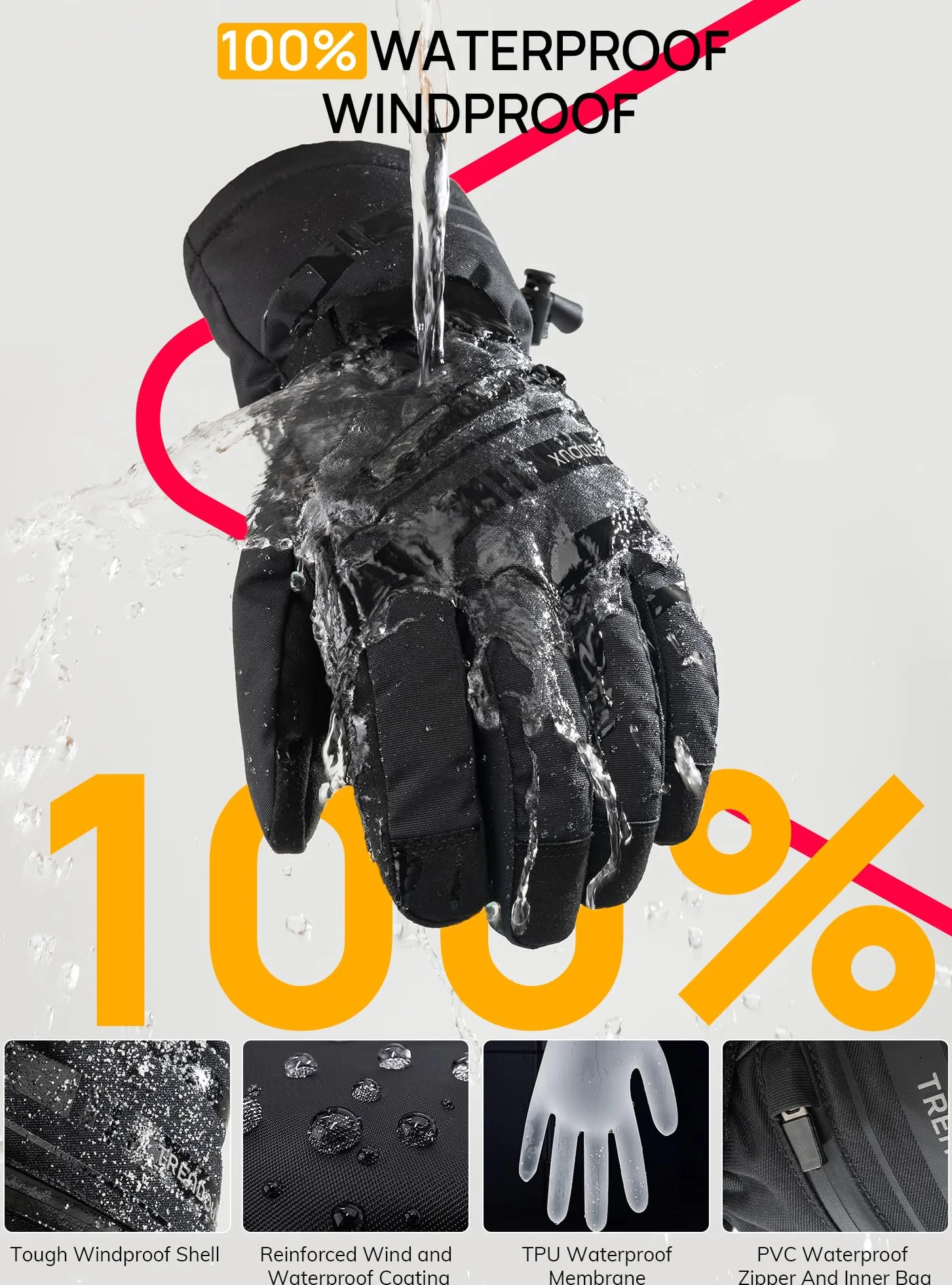 TRENDOUX Rękawiczki zimowe dla mężczyzn i kobiet: ciepłe -40℉ 3M Thinsulate rękawice narciarskie wodoodporne z ekranem dotykowym do jazdy na nartach, snowboardzie i nartach