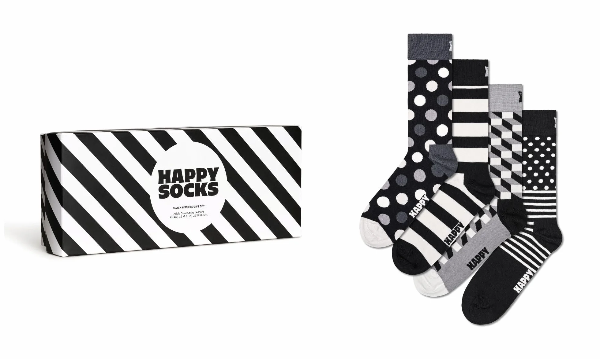 Happy Socks kolorowe i zabawne skarpetki 4-Pack Classic Black & White Socks Gift Set Rozmiar 41-46