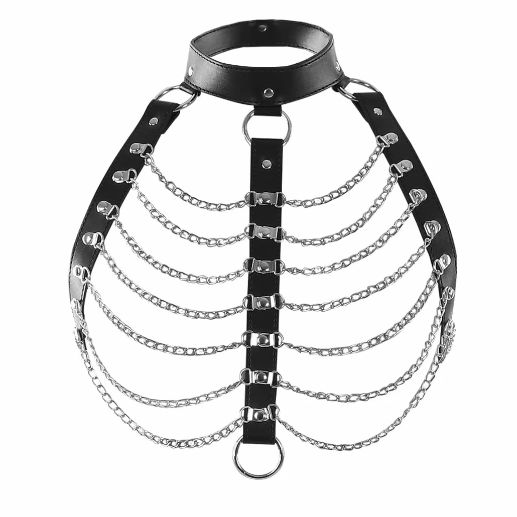 JFAN Gothic Body Chains Choker Czarny Biustonosz Łańcuch Pasek i Frędzle Naszyjnik Punk Akcesoria dla kobiet, Talla única, Metal nieszlachetny, Stop