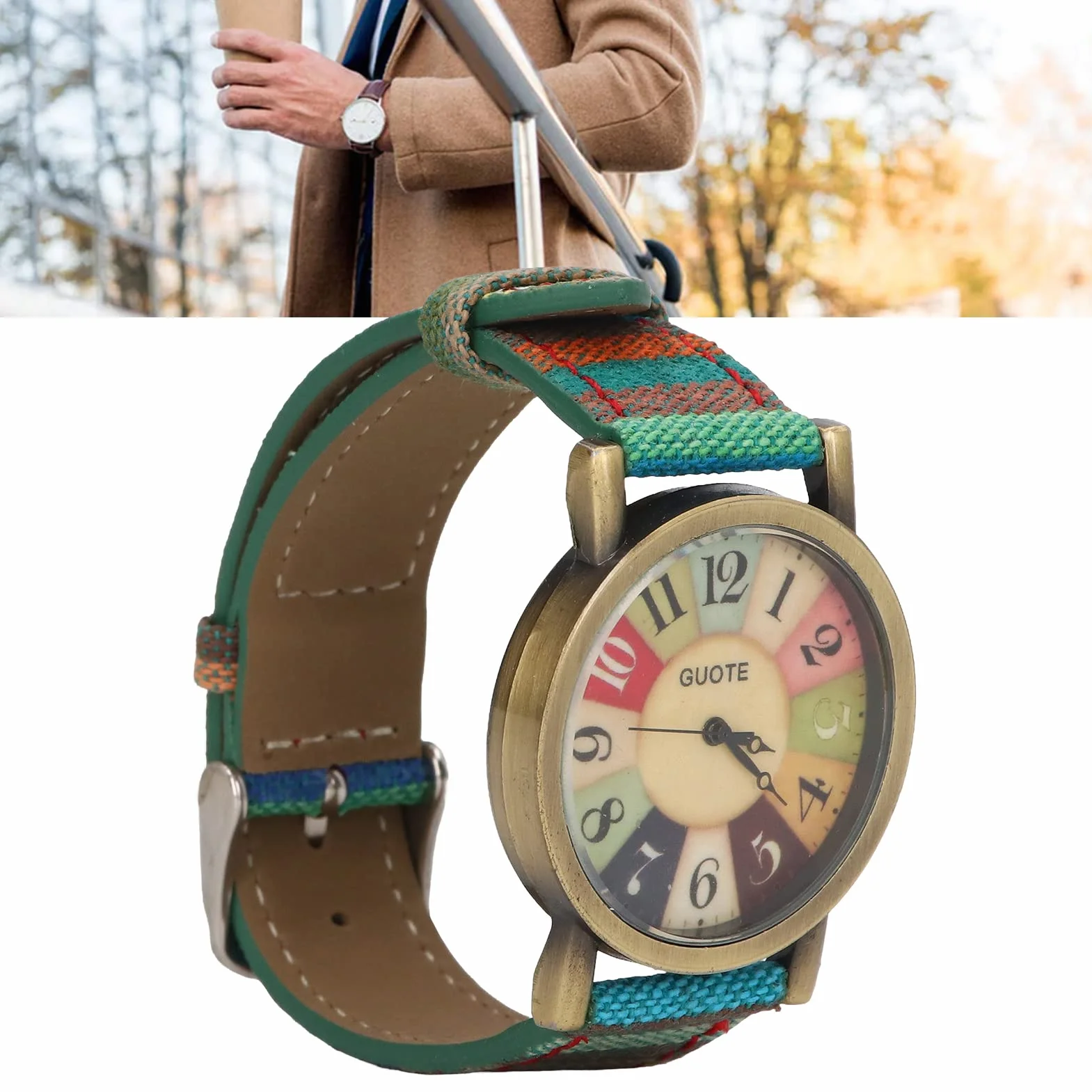 Yosoo Hippie Chic Zegarki, Boho damski zegarek z motywem tęczowym Multicolor Tęczy Łatwy do odczytu zegarek z dużymi liczbami Czech Zegarki z PU skórzany pasek dla